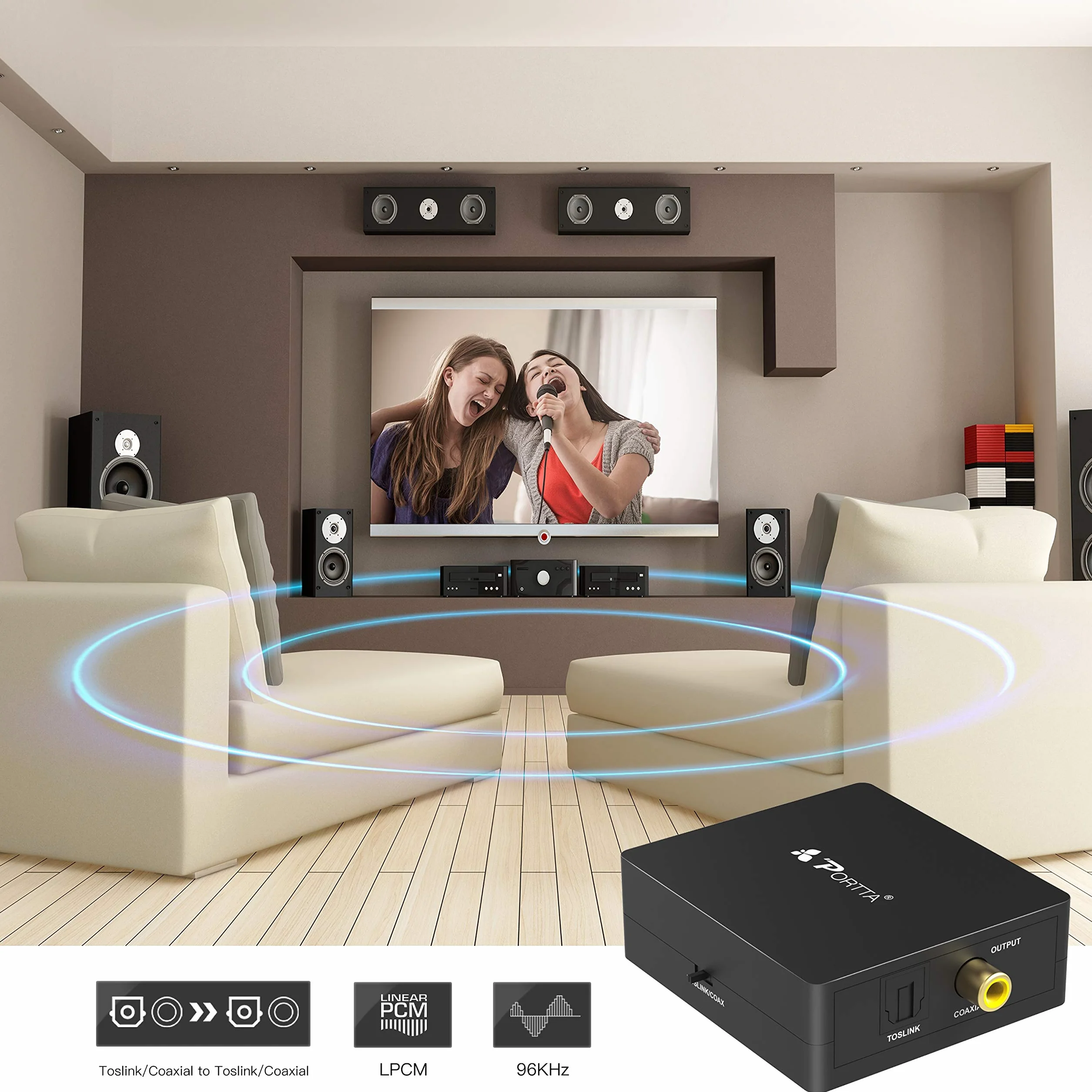 Portta Optical TOSLINK a Coaxial O Coaxial SPDIF a Toslink Convertidor de Audio Digital Bidireccional 2 vías SPDIF
