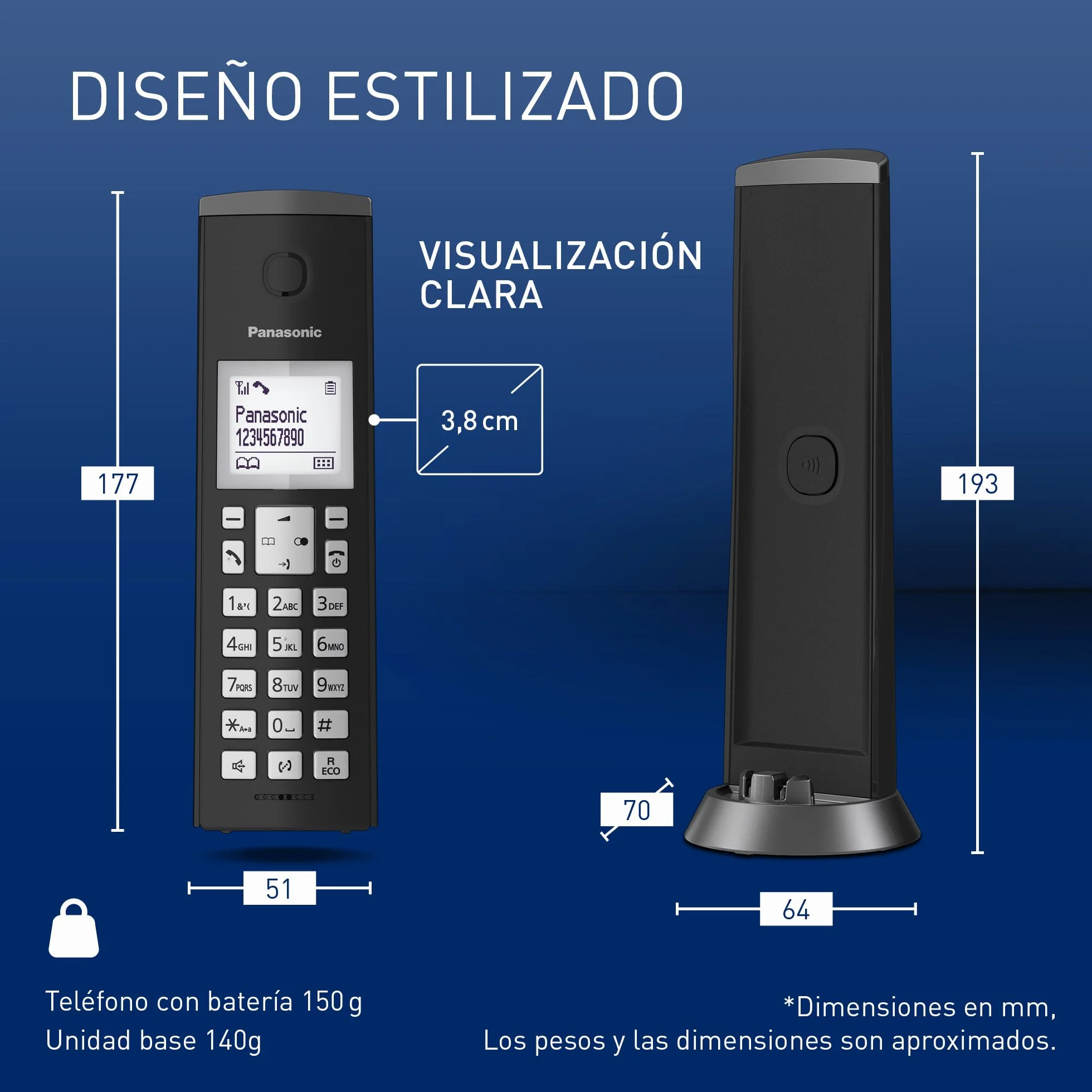 Panasonic KX-TGK210SPB Teléfono Inalámbrico Digital, Altavoz Manos Libres, LCD Blanco, Negro