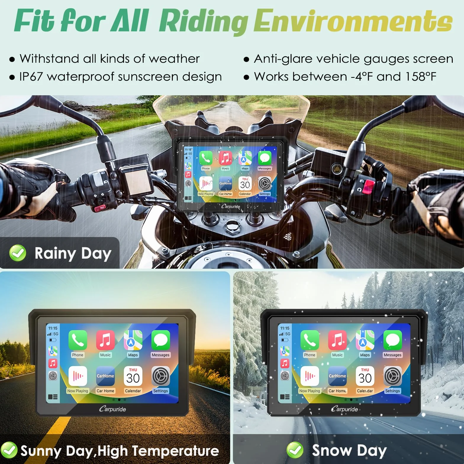 Carpuride W502 Estéreo Portátil Inalámbrico para Motocicleta IP67 Pantalla Táctil 5 Pulgadas GPS