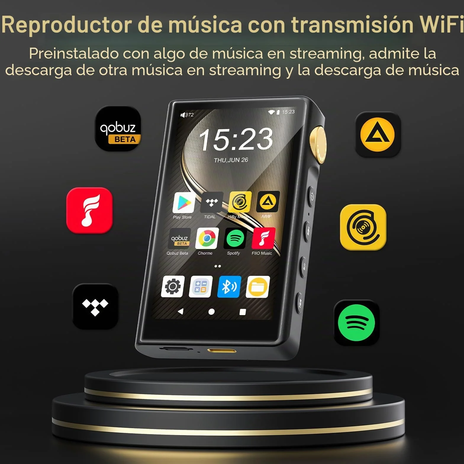 Reproductor MP3 HiFi con Bluetooth y WiFi, Reproductor de música de Alta resolución ZAQE Android 12, DAC DSD sin pérdidas Flac, Equipado con una Tarjeta de Memoria de 64 GB., admite hasta 512 GB.