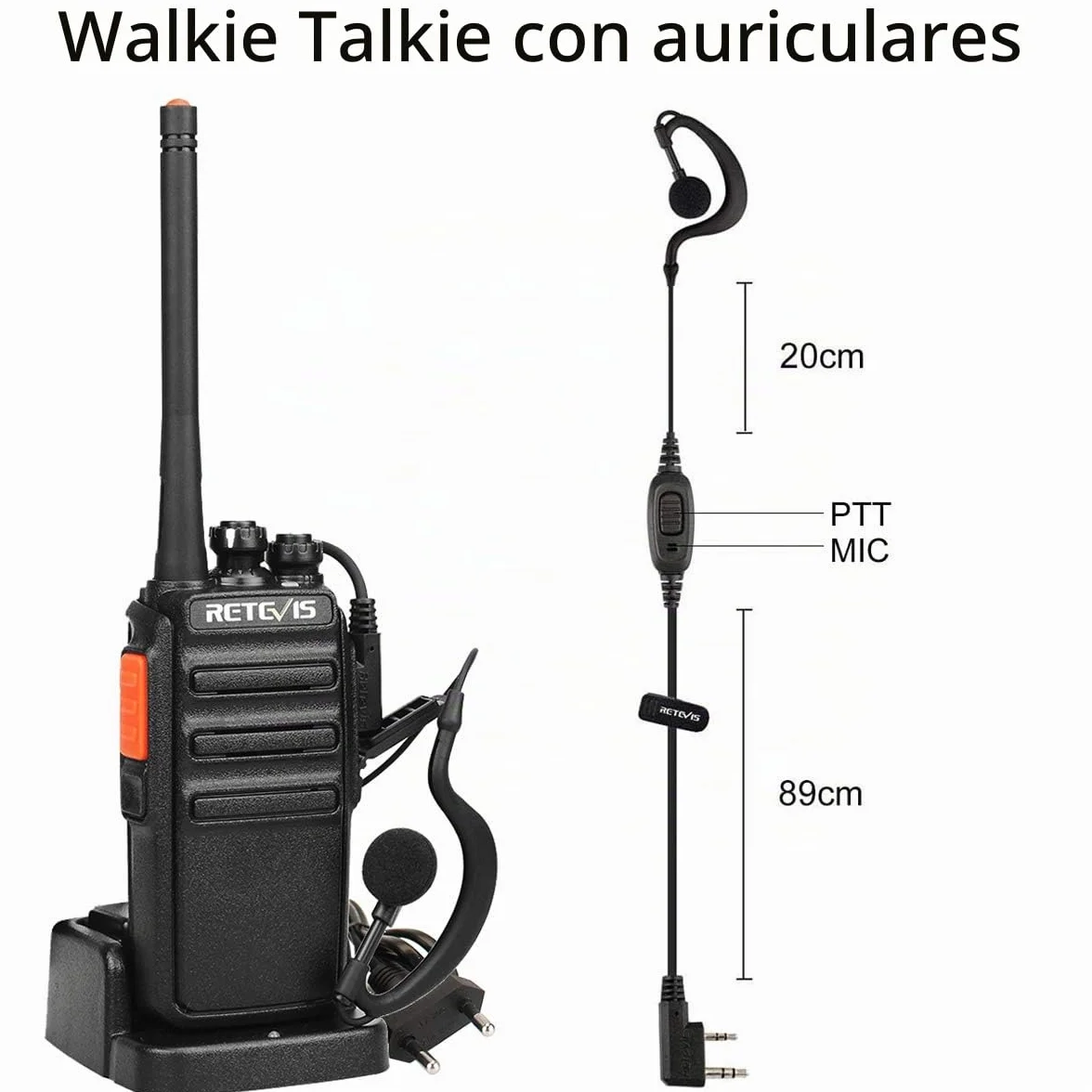 Retevis RT24 Walkie Talkie, Sonido es Claro Walkies Profesionales PMR446 sin Licencia 16 Canales CTCSS/DCS VOX Walkie Talkie con Auriculares y Cargador Europeo, para Adultos (Negro, 1 Par)