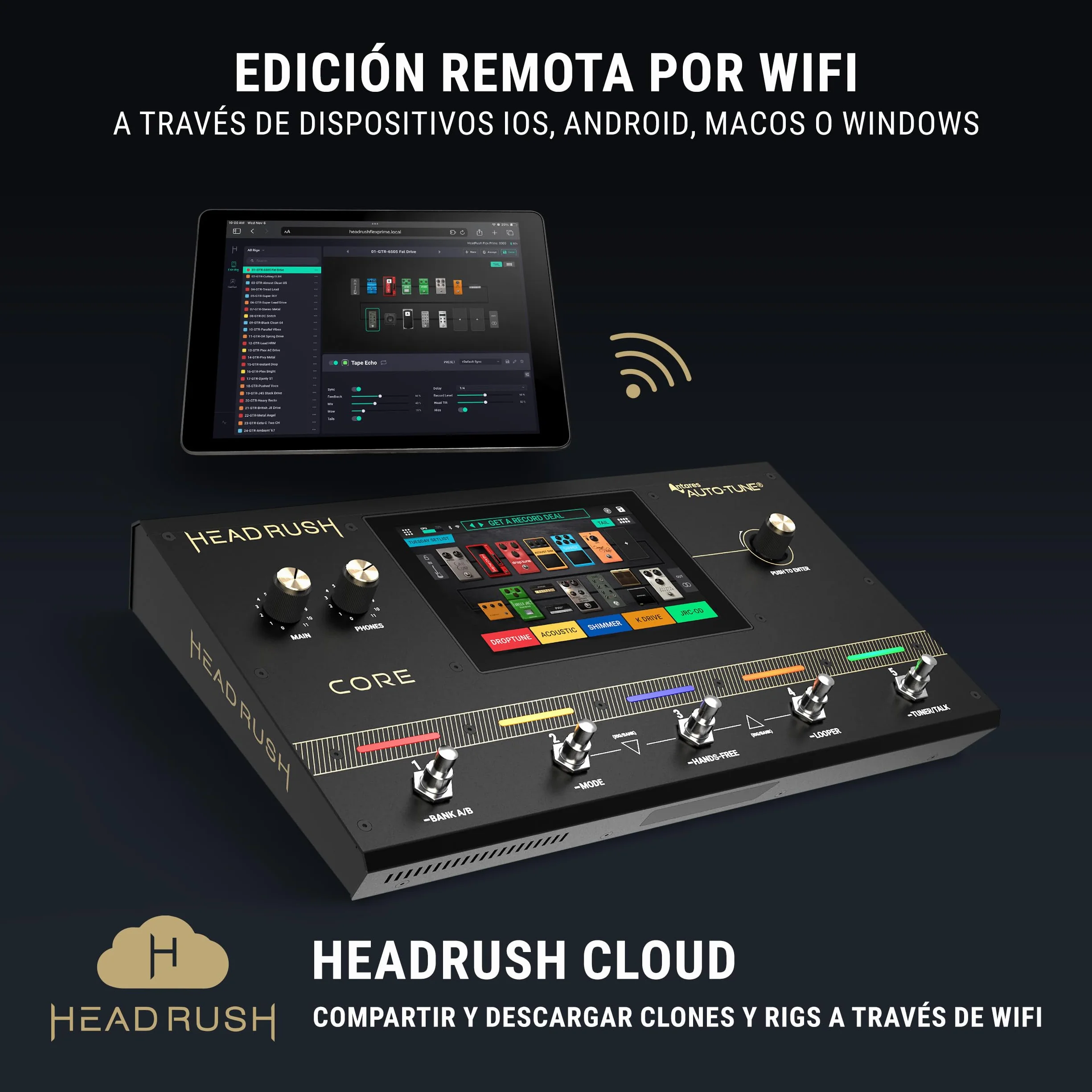 HeadRush Core - Procesador de Modelado de Amplis de FX para Guitarra y Voz con Clonación, Looper, Antares Auto-Tune, WIFI, Pantalla Táctil y Bluetooth