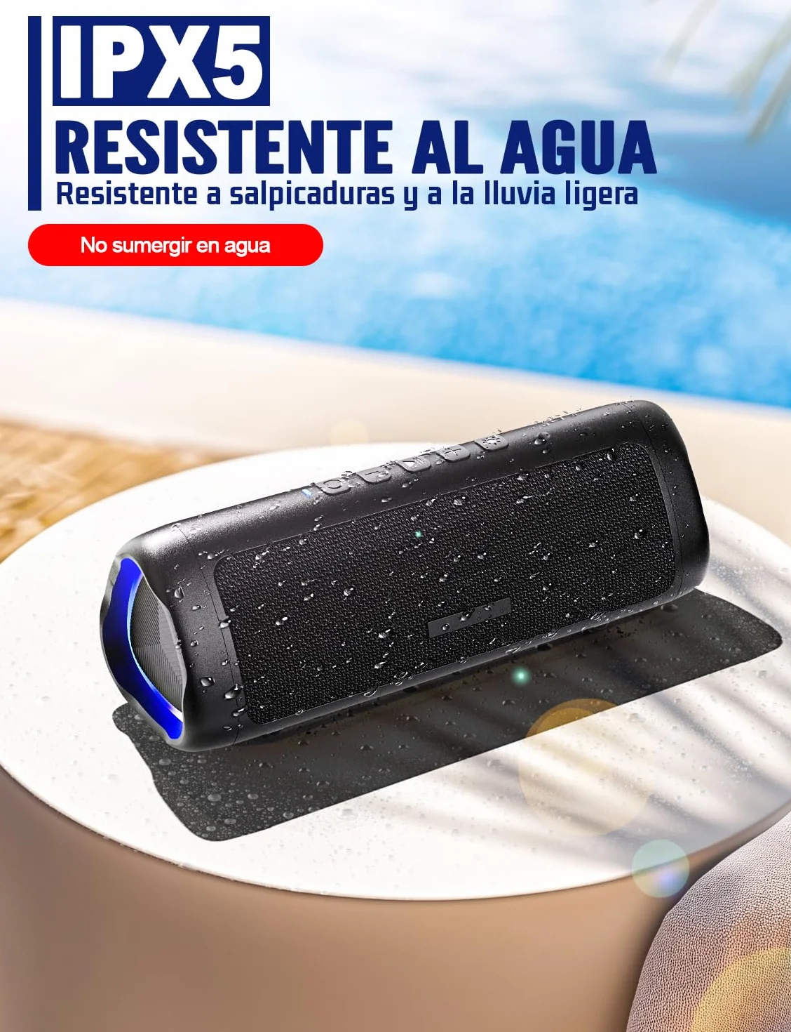 UOHHBOE Altavoz Bluetooth 5.3, 30W Potente con Luz LED, IPX5, 24H Reproducción, TWS