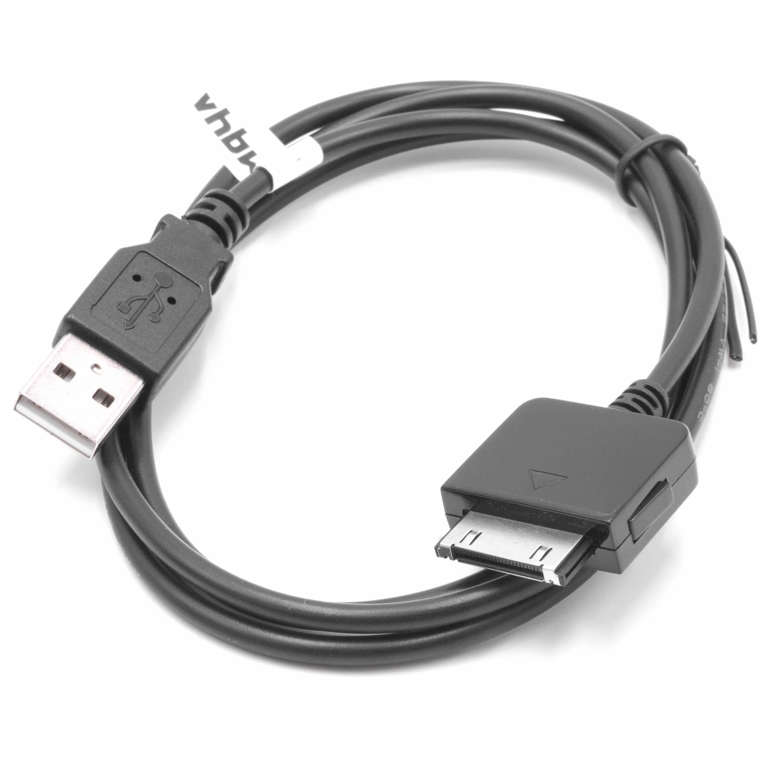 vhbw Cable de datos USB cable de carga compatible con Microsoft Zune 16GB, 120GB, 2.ª generación, 30GB, 1.ª generación reproductor MP3 - negro, 100 cm