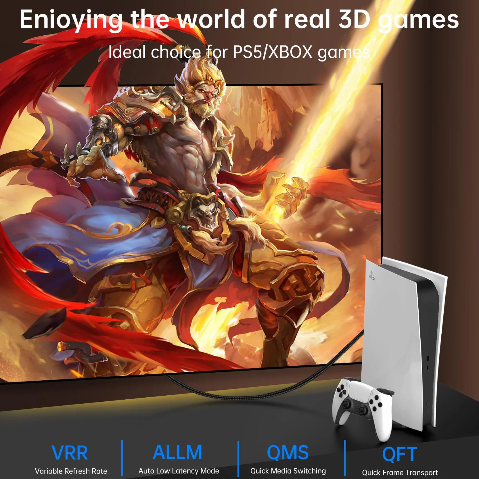 Cable HDMI 2.1 8K Ultra HD 48Gbps 8K@60Hz 4K@120Hz eARC HDCP 2.2&2.3 Compatible con HDTV PS5 Xbox Monitor 1M