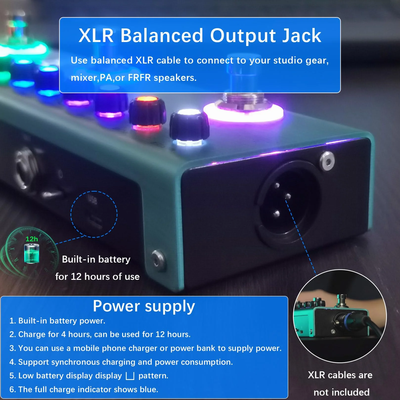 M-VAVE Pedal de guitarra TANK G V2 digital multiefecto con reverberación, retardo, MOD y amplificador, batería de litio recargable incorporada.