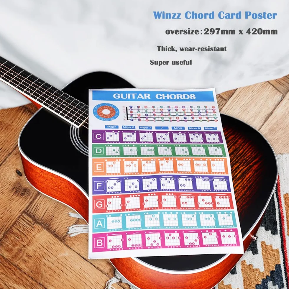 Winzz Guitarra Acústica 4/4 Tamaño Completo Folk Estampada para Principiantes Adultos - Cuerda de Acero Sunburst