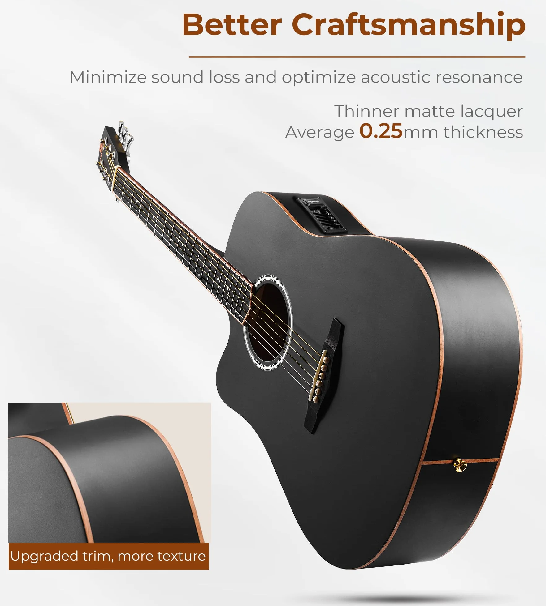 Vangoa Guitarra electroacústica 4/4, tamaño completo de 41 pulgadas con ecualizador de 4 bandas, kits para principiantes, juego de iniciación zurdo negro