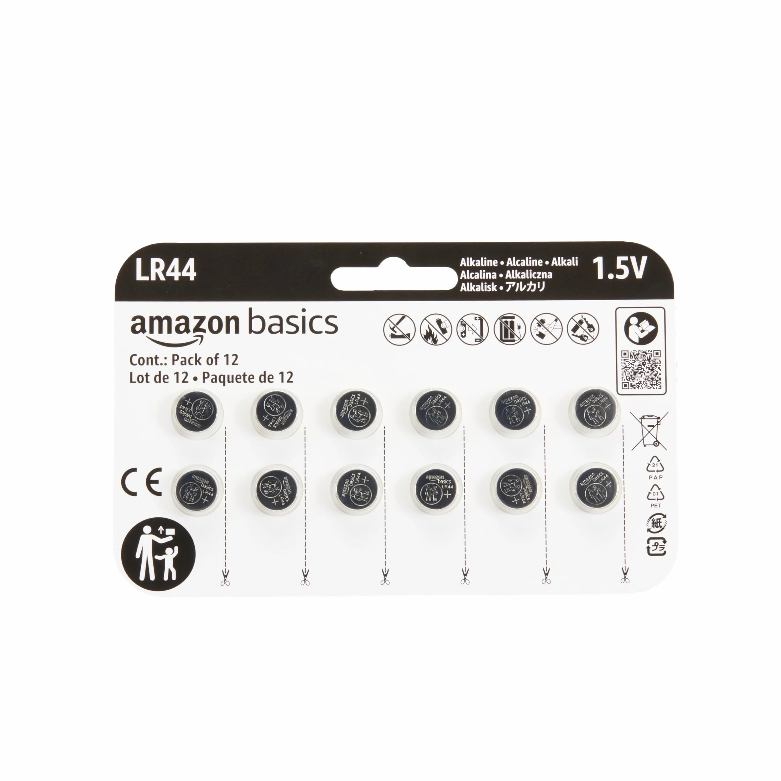 Amazon Basics LR44 12-Pack Button Cell Alkaline Batteries 1.5V Long-Lasting