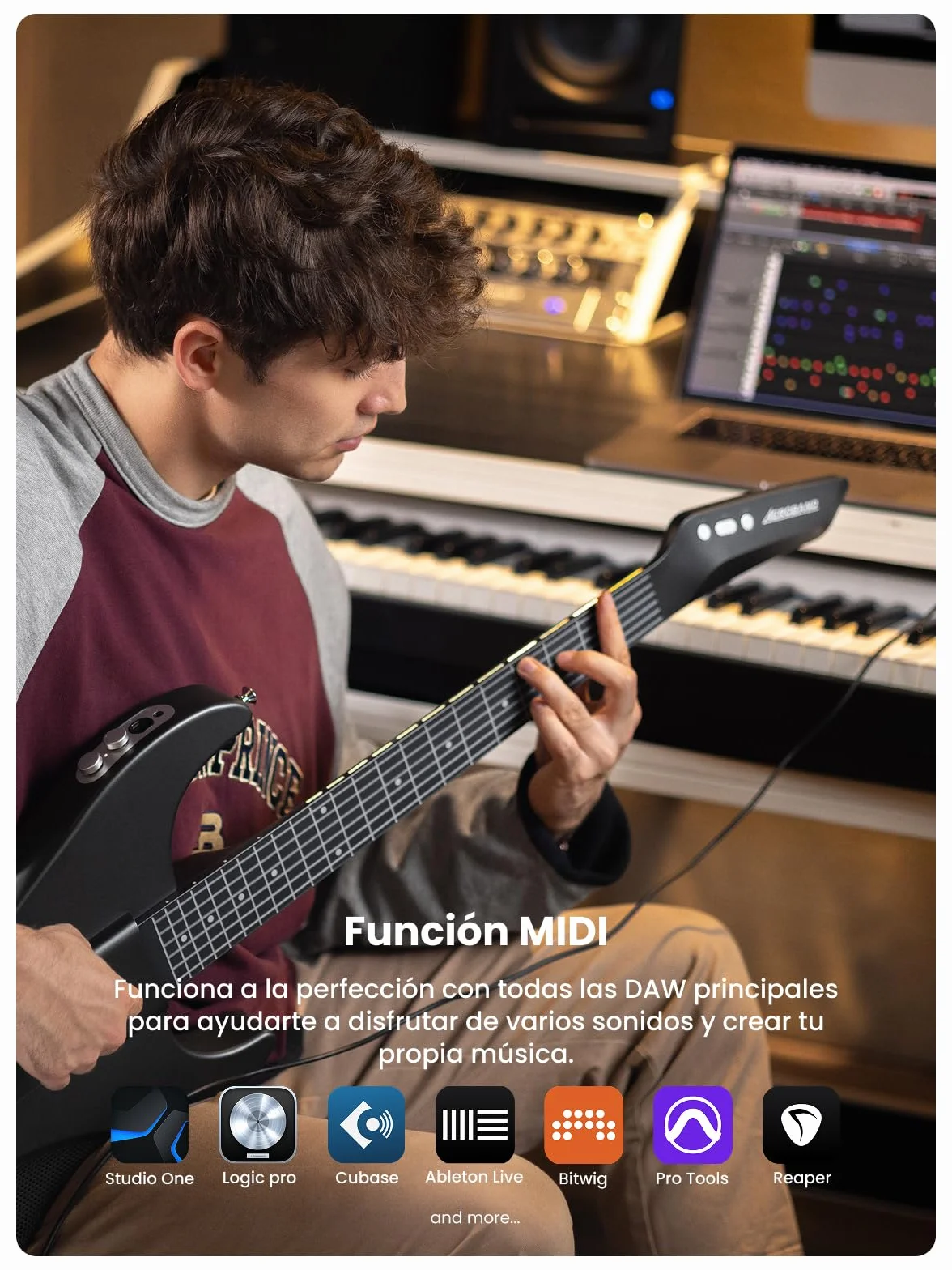 AeroBand Guitarra Eléctrica Acústica Sin Cuerdas, Innovadora Guitarra de Viaje para Principiantes, Entusiastas, Adultos, Regalo