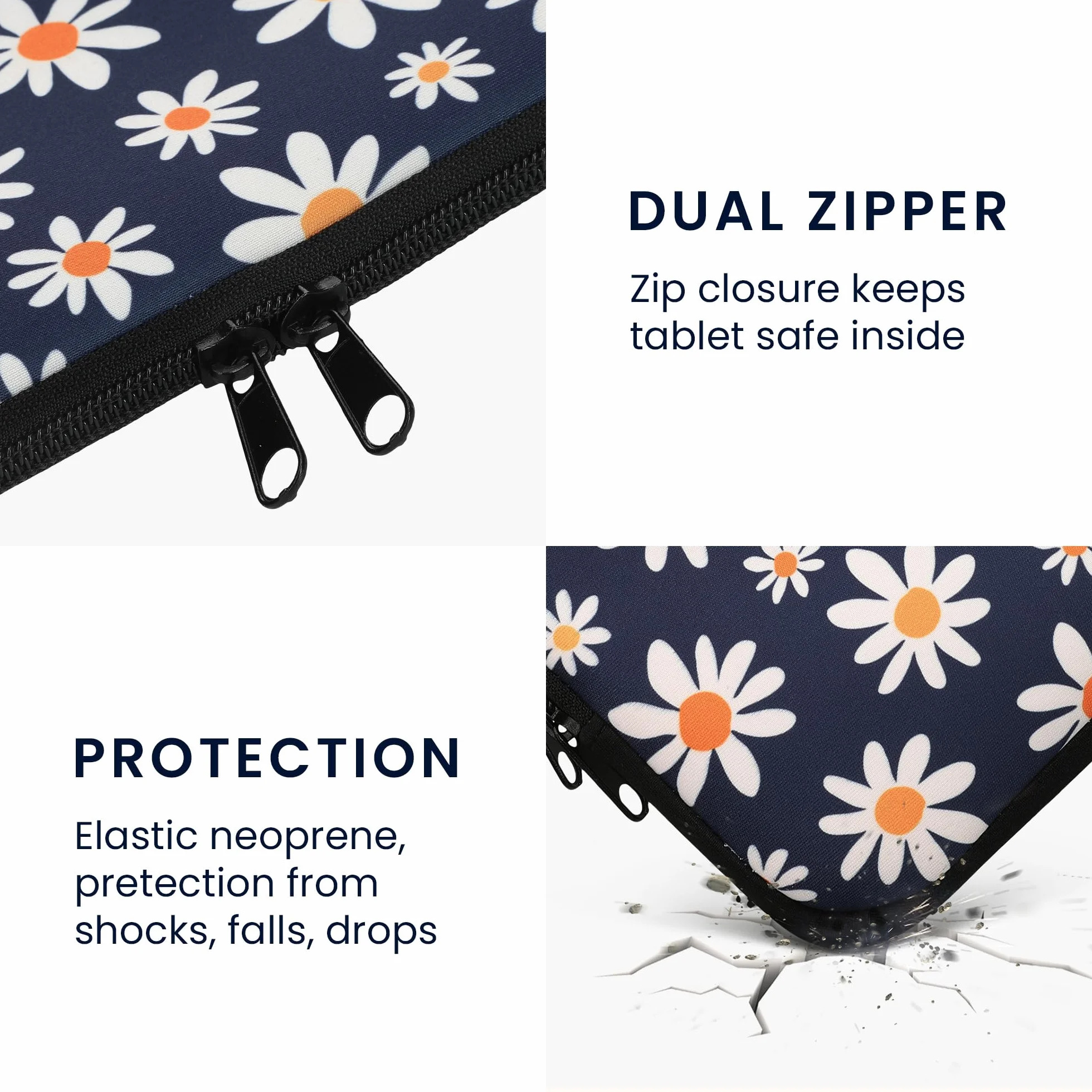 kwmobile Funda Universal para e-Book Neopreno con Cremallera Azul/Blanco/Amarillo