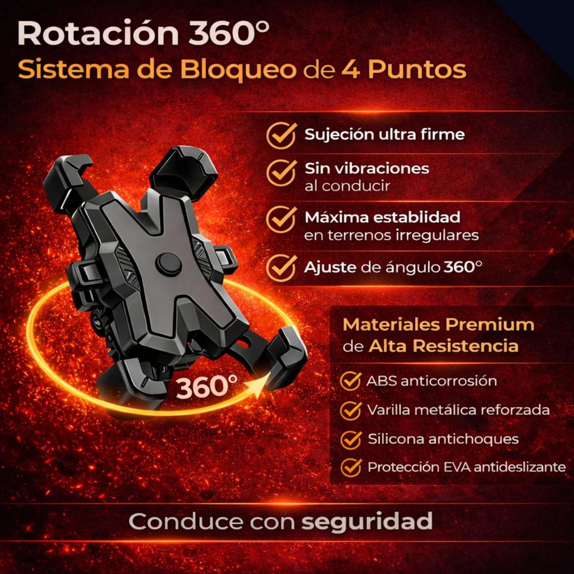 Soporte móvil Moto de Manillar Universal 360º Giro Desmontable 4,5-7" Negro