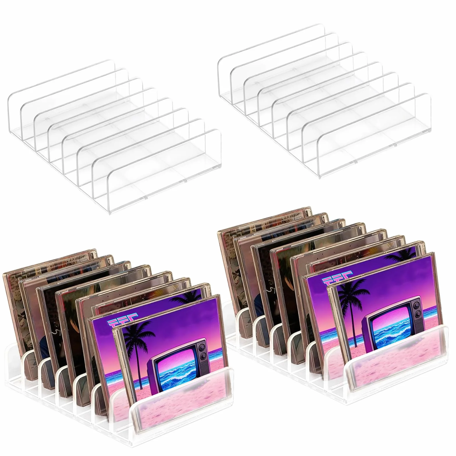 2 unidades de soporte de acrílico transparente para almacenamiento de DVD o CD, soporte para almacenamiento de DVD, soporte para cosméticos, almacenamiento y organización