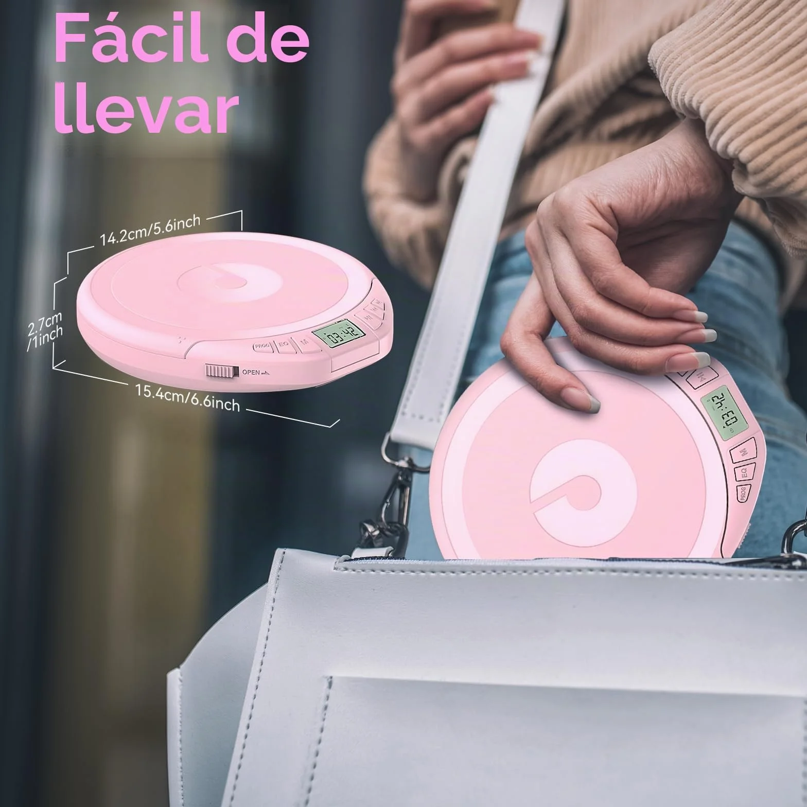 Gueray Reproductor de CD Portátil con Pantalla LCD Protección Anti-Saltos HiFi Rosa