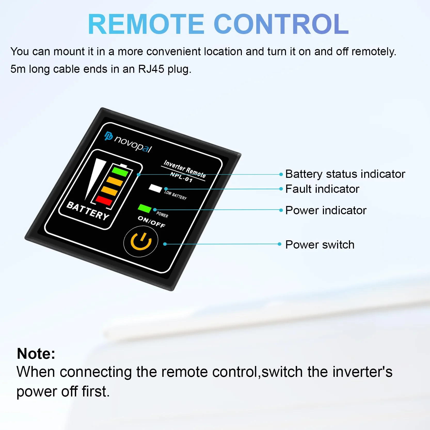 NOVOPAL Inversor 24V 230V Onda Pura 1500W Convertidor de Corriente Conversor con 5m Control Remoto para Coche Camion