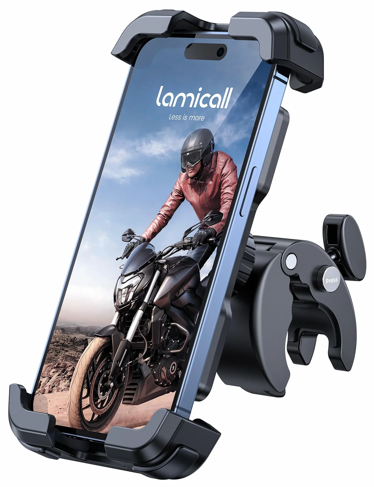Lamicall Soporte Móvil Bicicleta Moto 360° Rotación Liberación con un Botón para iPhone 17 16 15 14 13 Pro MAX Plus Mini Samsung Huawei 4.7-6.8 Cala