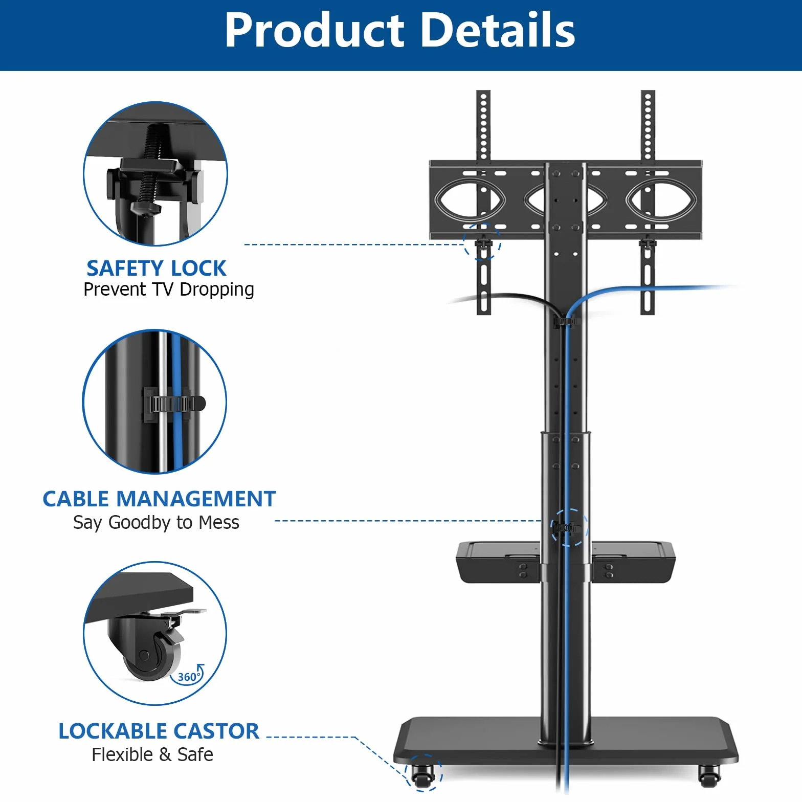 RFIVER Soporte TV con Ruedas para Televisiones 26-70 Pulgadas, Altura Ajustable MAX VESA 400x400mm