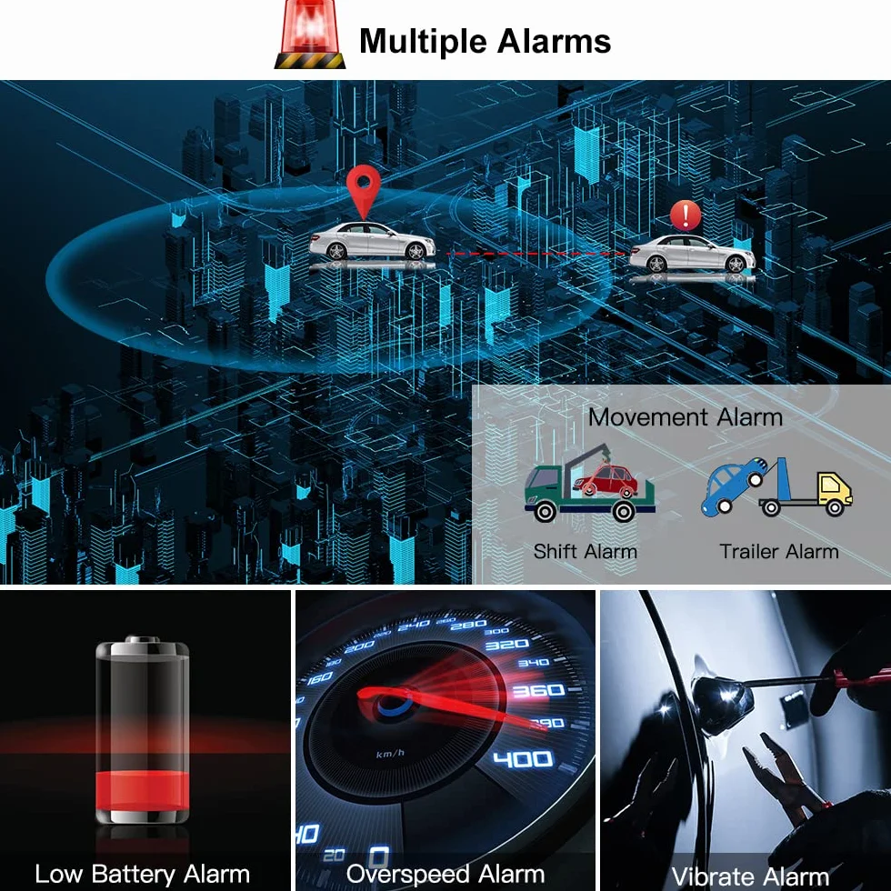 Localizador GPS para Coche TK905E 4G con Tarjeta SIM, Batería 5000mAh, Antirrobo con Imán Fuerte, Alarma de Vibración, Límite de Velocidad, Geo-Cerca
