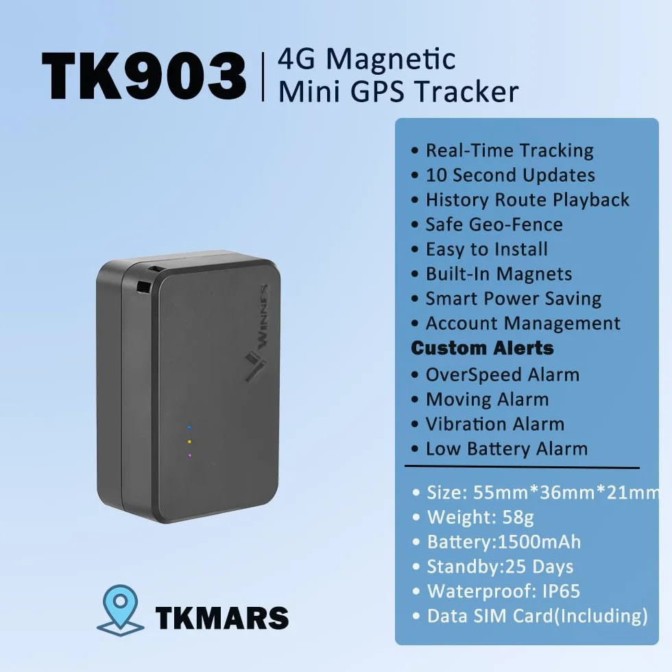 Mini Localizador GPS 4G Coche con Tarjeta SIM 1500mAh 60 Días en Espera Magnético Antirrobo TK903