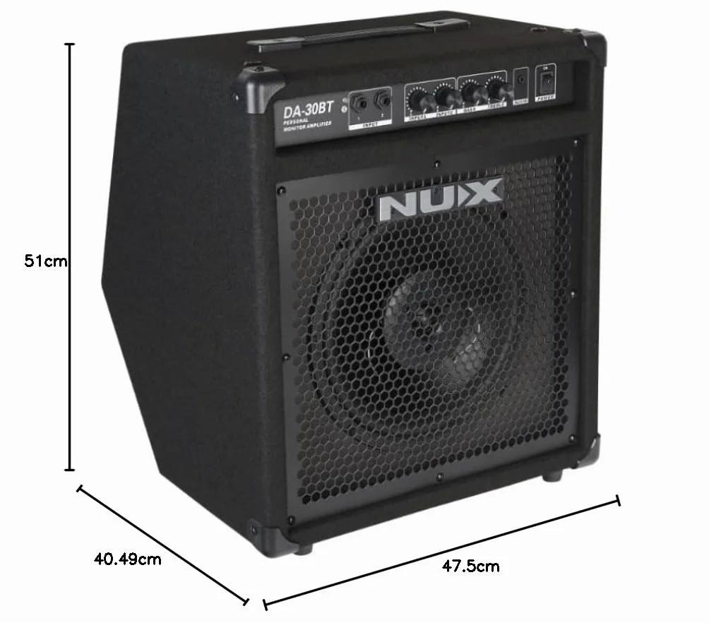 NUX DA-30BT - Altavoz de batería para monitor personal (30 W, portátil, Bluetooth, para batería electrónica)