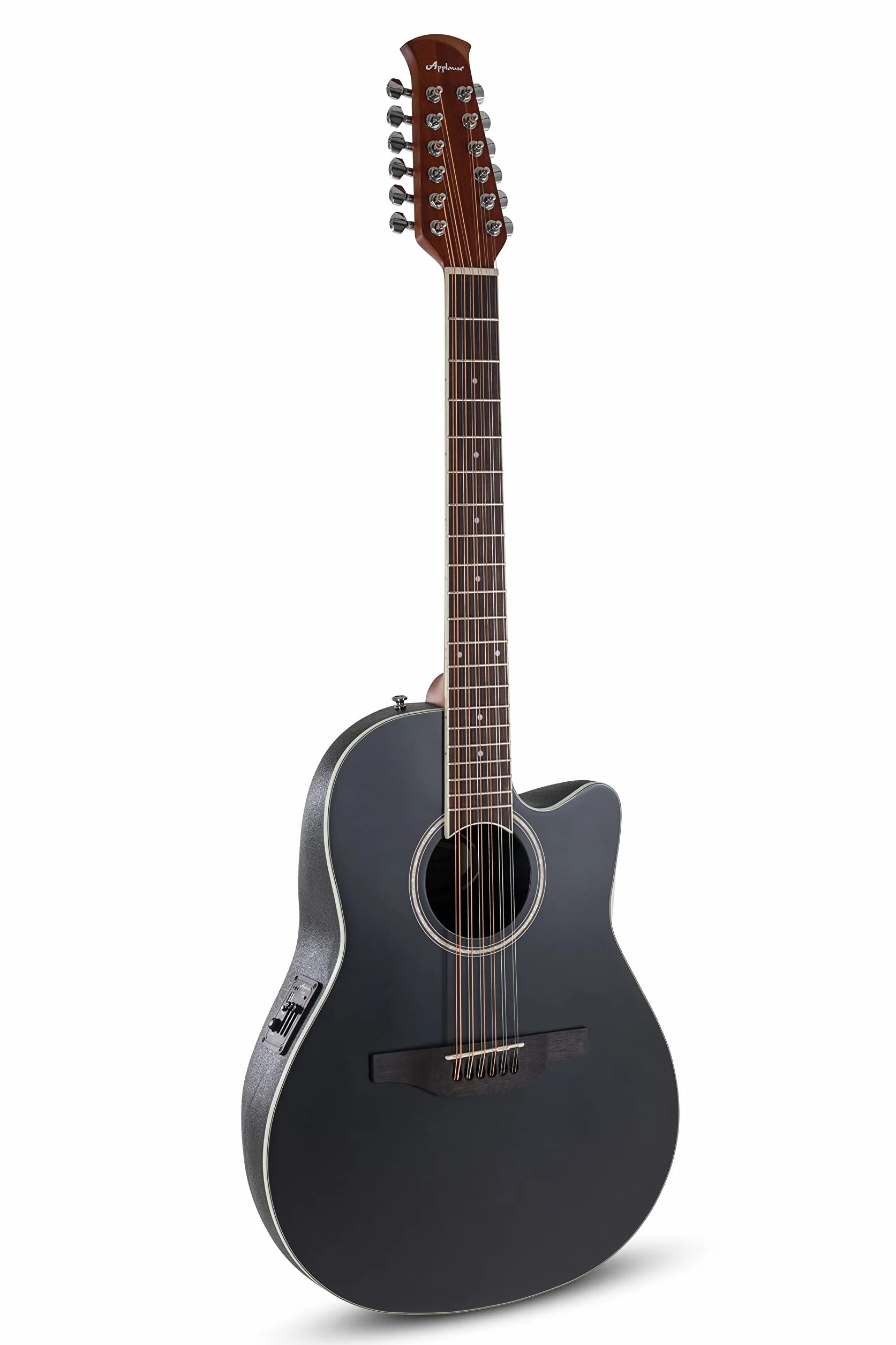 Applause E-Guitarra acústica Traditional AB2412 Mid Cutaway 12-string - Cuerpo Roundback Lyrachord Mid-Depth - Preamplificador AP3TP - Tapa de abeto - Black Satin - AB2412-5S