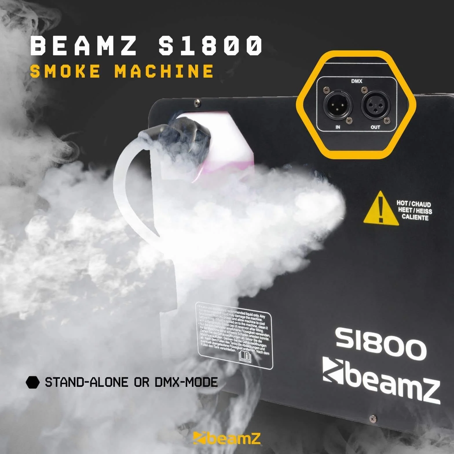 BeamZ S1800 DMX Maquina de humo 2 en 1, Salida de humo Vertical/Horizontal, 1800 W Maquina de humo para Clubs, Discotecas, Espectáculos Profesionales, Eventos, Bodas, DJs, fiestas halloween