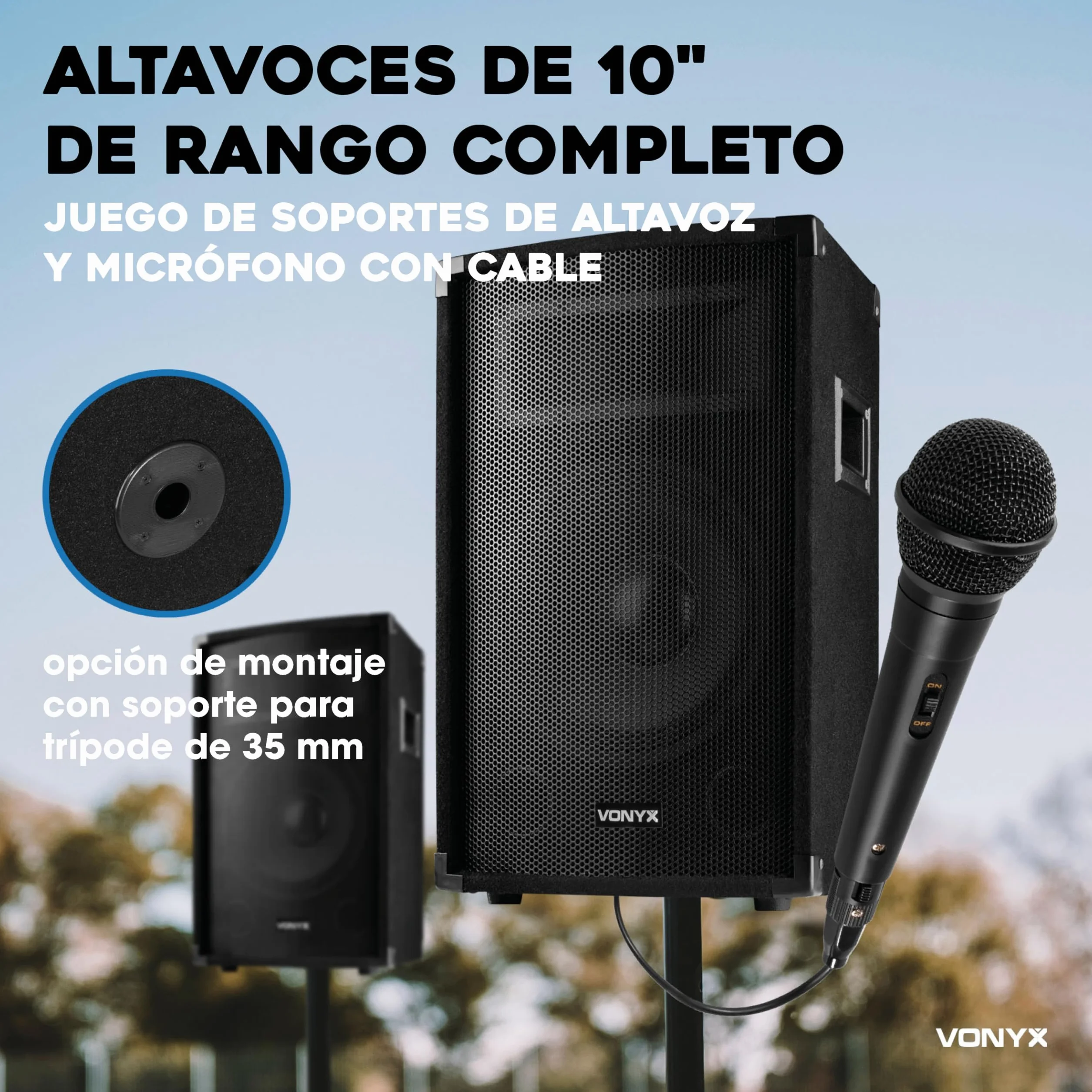Vonyx VX210 – Sistema Karaoke Profesional de 800W con 2 Altavoces 10” y Soportes, Mezclador 4 Canales, Bluetooth, USB, SD, Equipo de Sonido para Fiestas y Karaoke Adultos, Color Negro