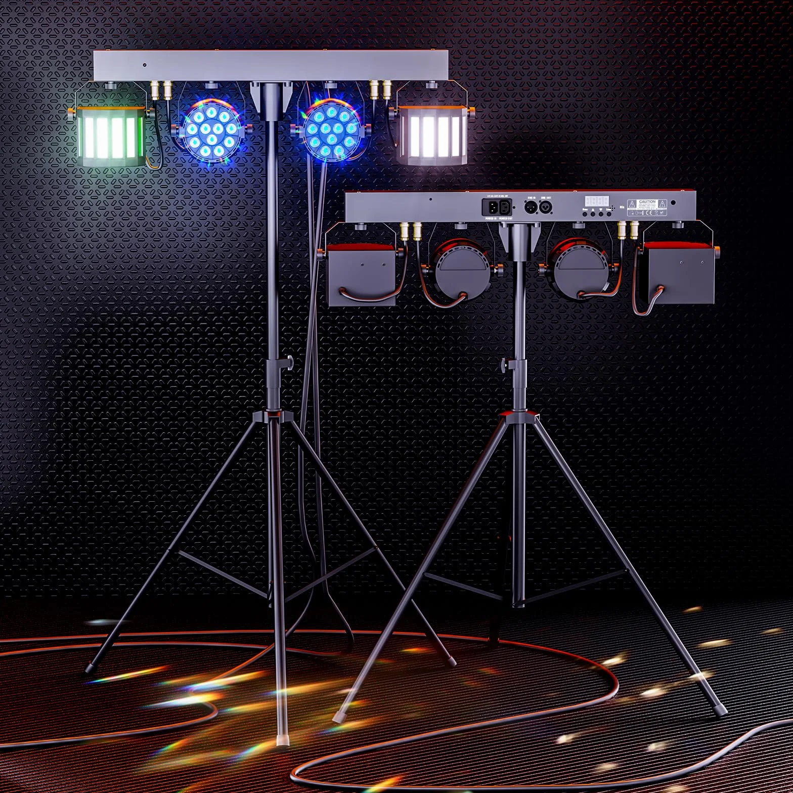 60W RGBW+Derby DMX Par LED dj luz discoteca con y soporte con control remoto, Iluminación de escenario con trípode ajustable para conciertos, bodas, cumpleaños, Halloween- con bolsa