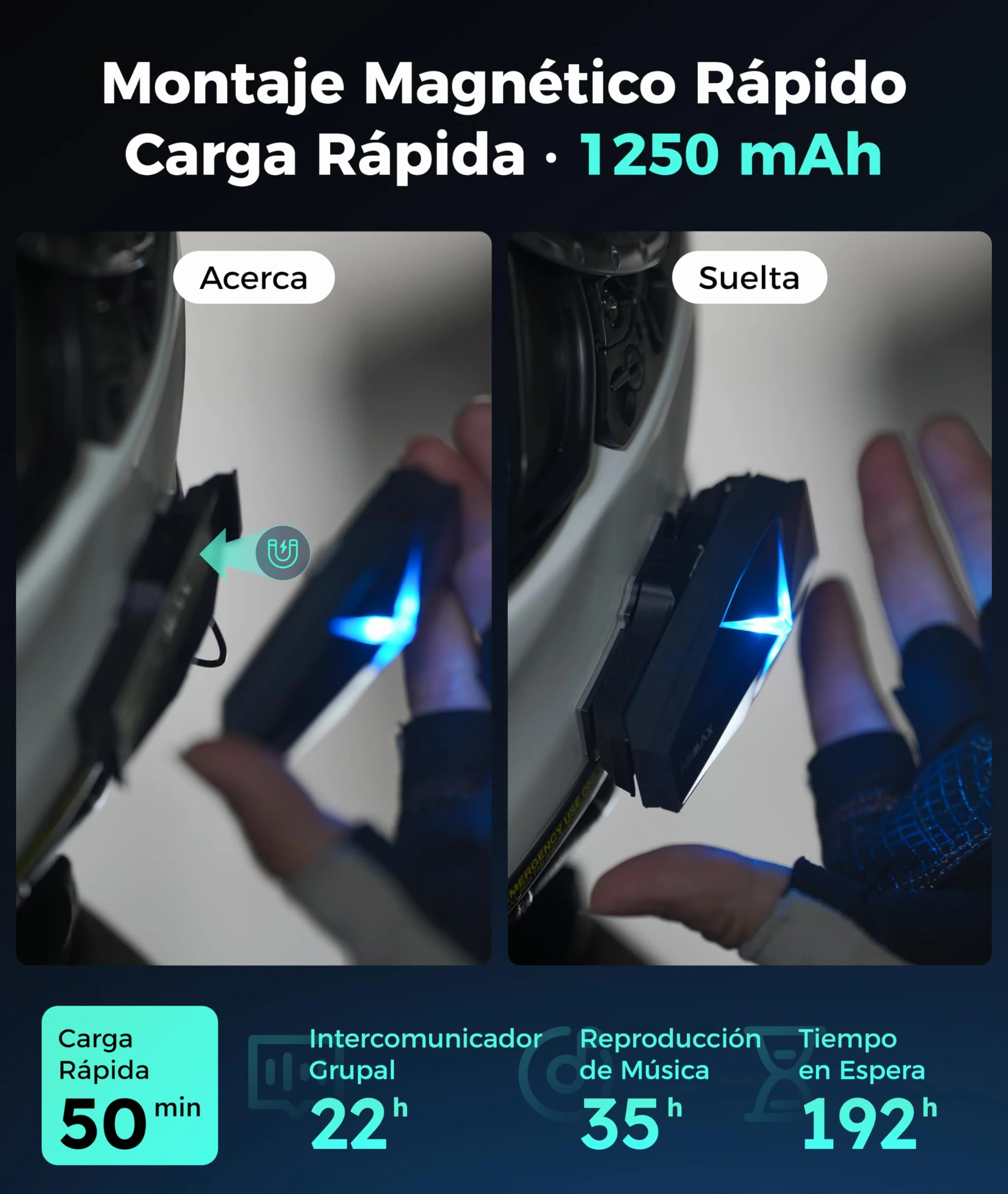 ASMAX Intercomunicador Casco Moto Bluetooth 10 Vías Mesh, Control de Voz Español, Carga Rápida, ENC Cancelación Ruido