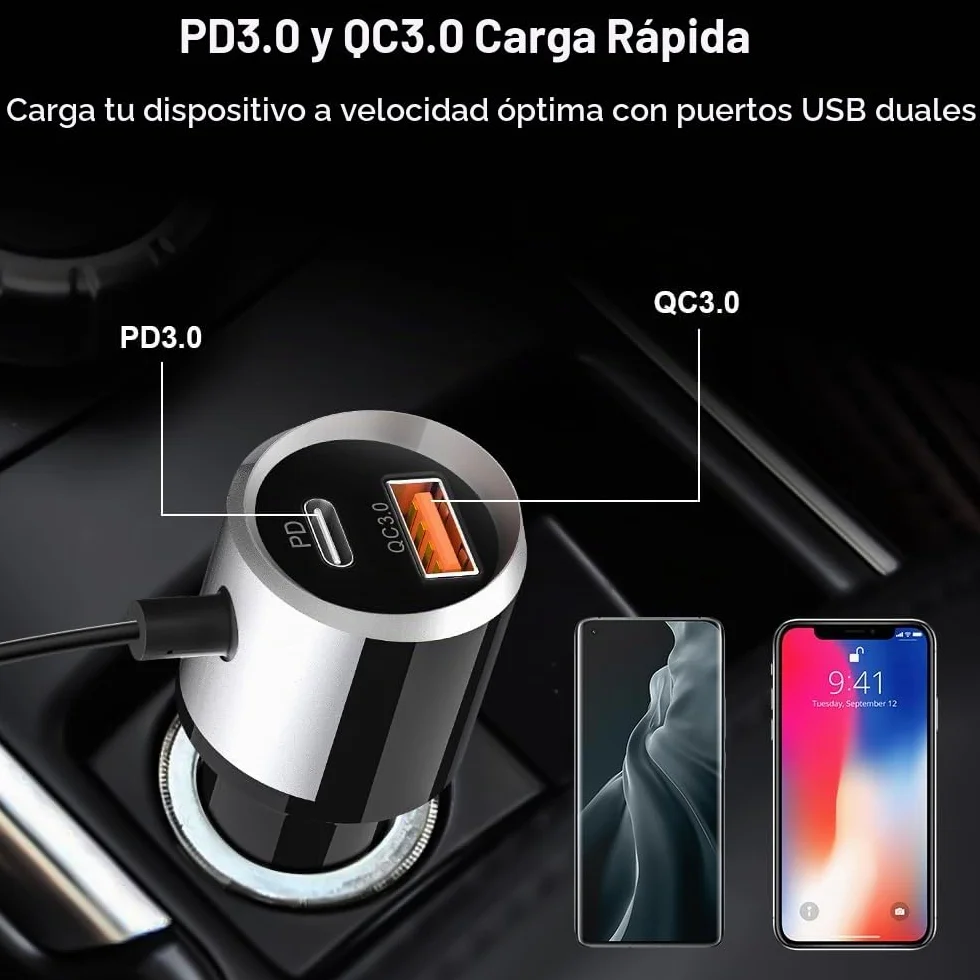 SONRU Upgrade Transmisor FM Bluetooth 5.3 Coche, Manos Libres para Vehículos, Reproductor MP3 Coche, Carga Rapida QC3.0 & PD 20W USB Portes, Apoyo Tarjeta TF, Salida AUX, SIRI/Google, Cable de 1.1M