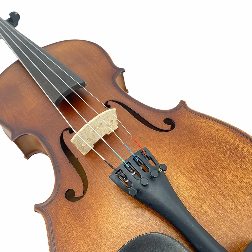 Viola de 4 cuerdas de tamaño completo meticulosamente elaborada con parte trasera de madera de arce, madera de abeto adornada con diapasón de ébano adornado, soporte de barbilla completo