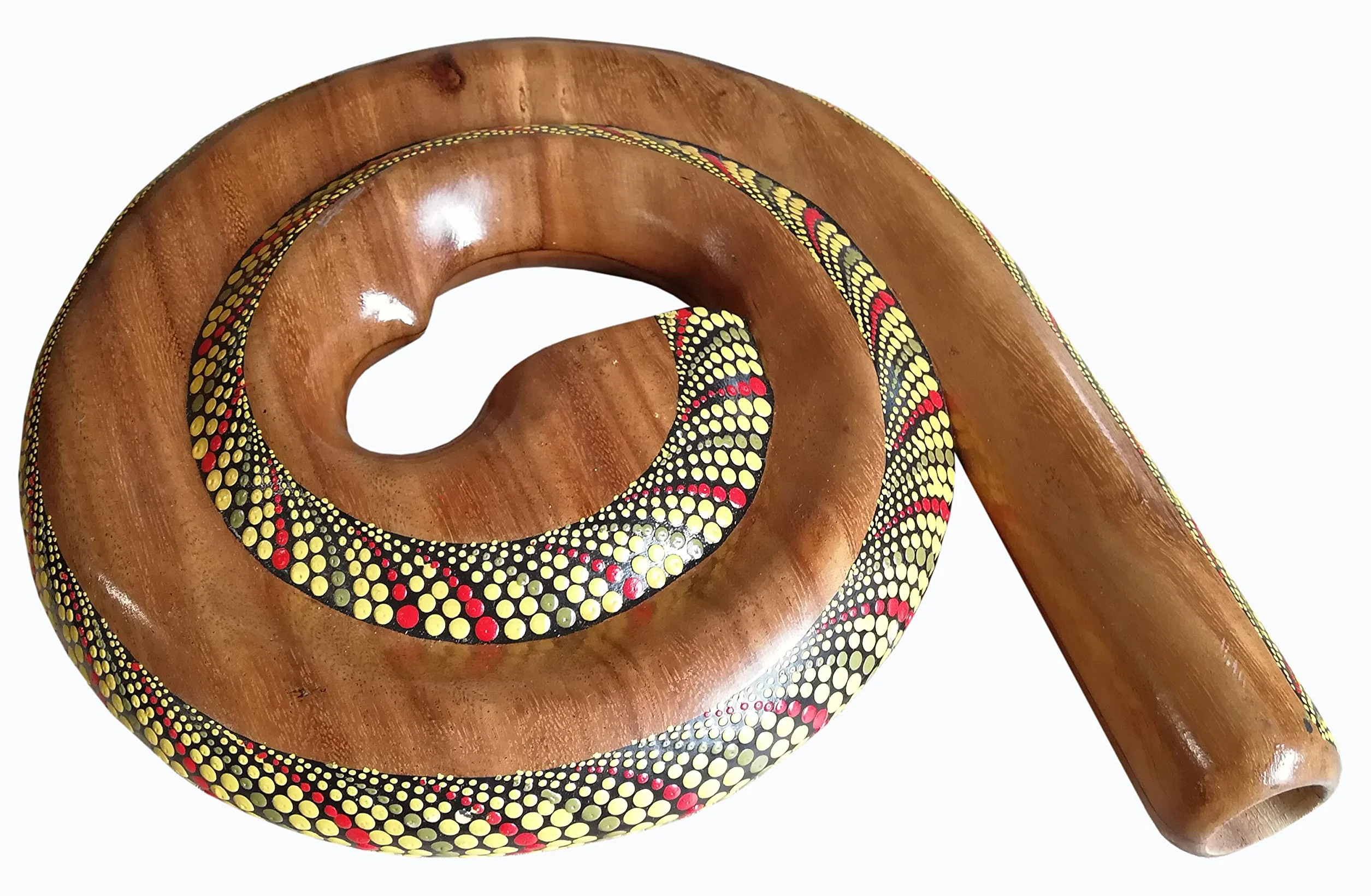 Hermoso Didgeridoo redondo - Tallado de madera como idea de regalo de cumpleaños Navidad para decoración de pared, instrumento musical hecho a mano (rojo-amarillo)