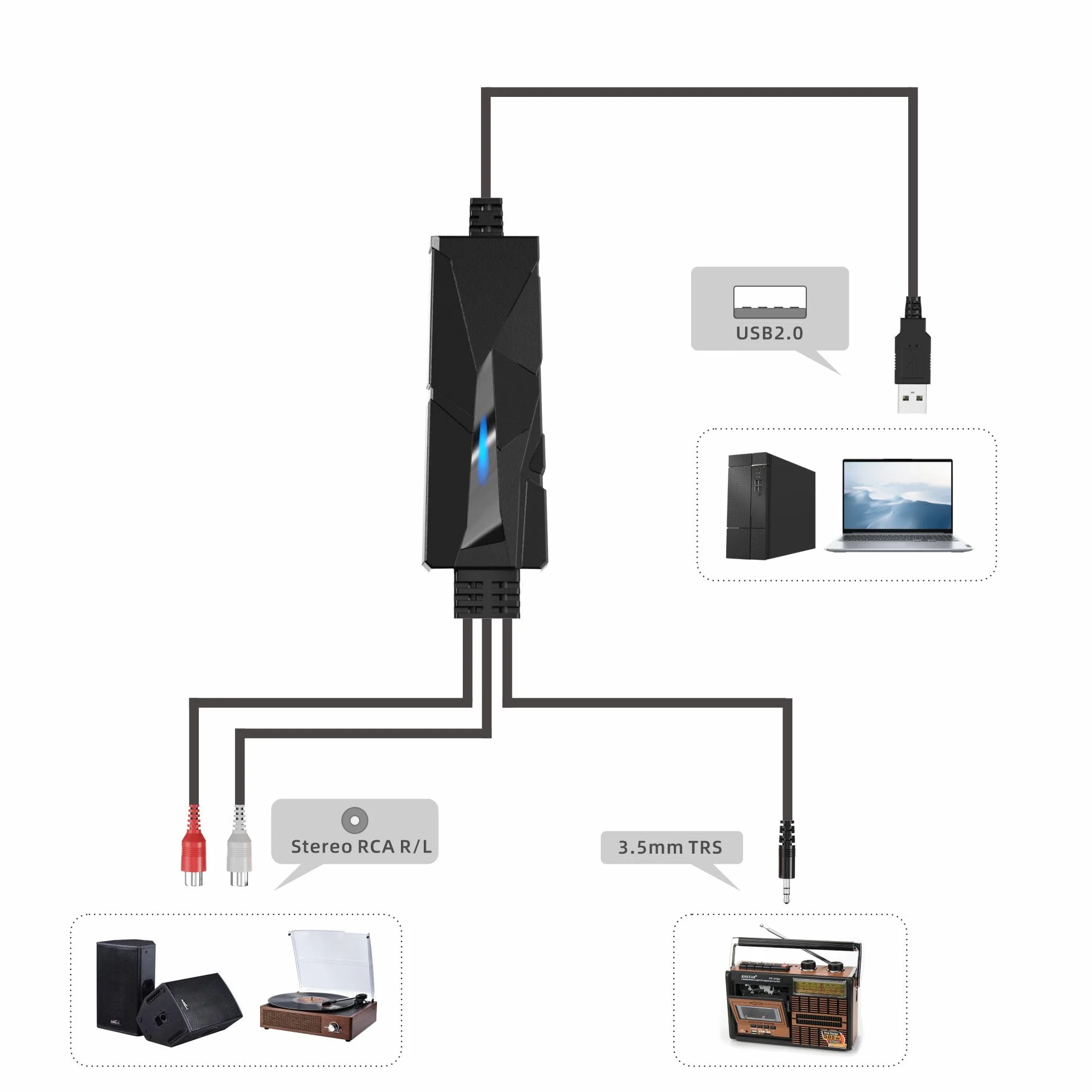 DigitalLife Tarjeta de Captura de Audio USB-C, Convertidor Analógico a Digital RCA 3,5 mm, Transferir Cintas Casete a MP3, Compatible Windows 11 macOS Linux