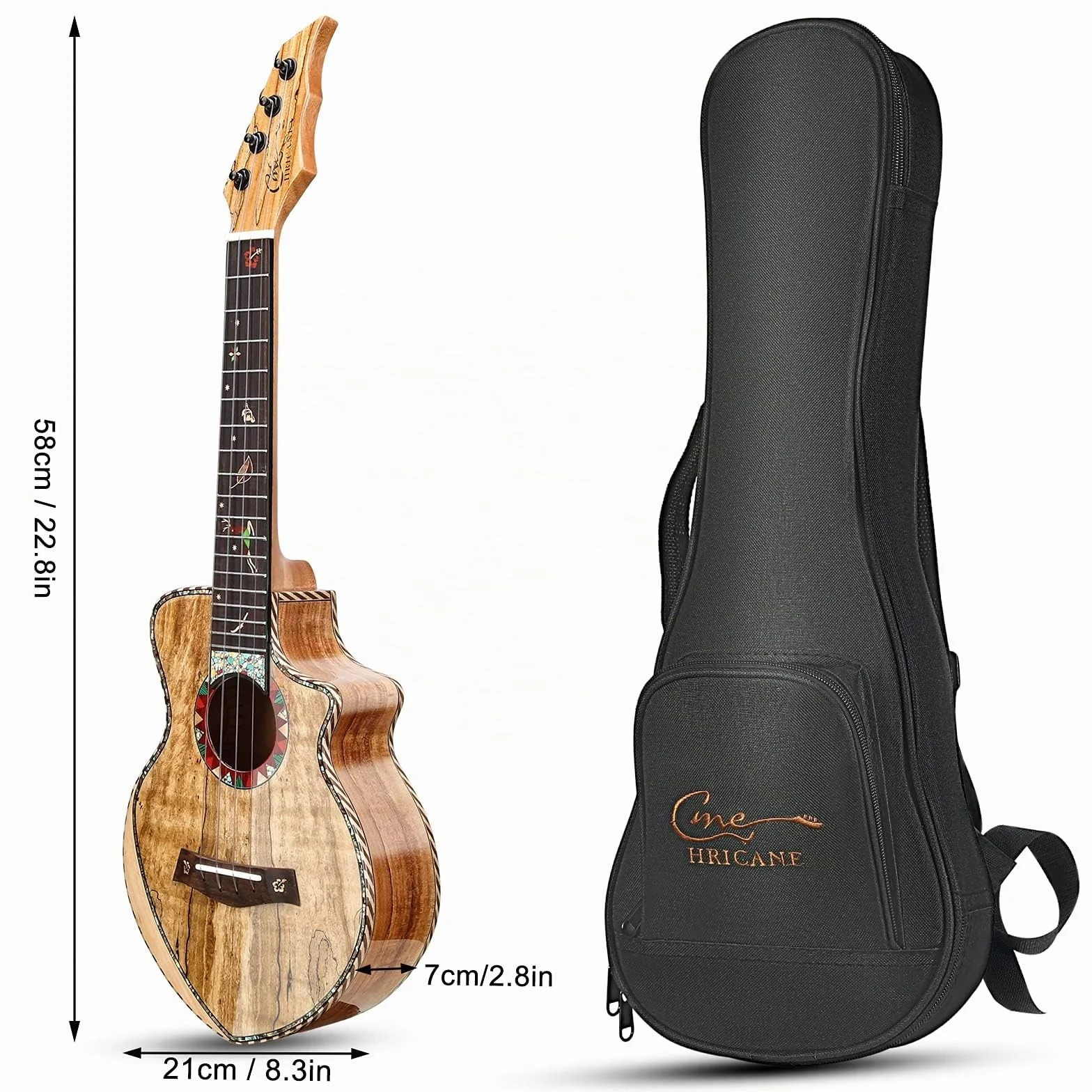 Ukelele de concierto de arce de alta calidad, ukelele profesional liso brillante ultra fino Hawái Ukele Concierto Instrumentos musicales de concierto de 23 pulgadas con estuche
