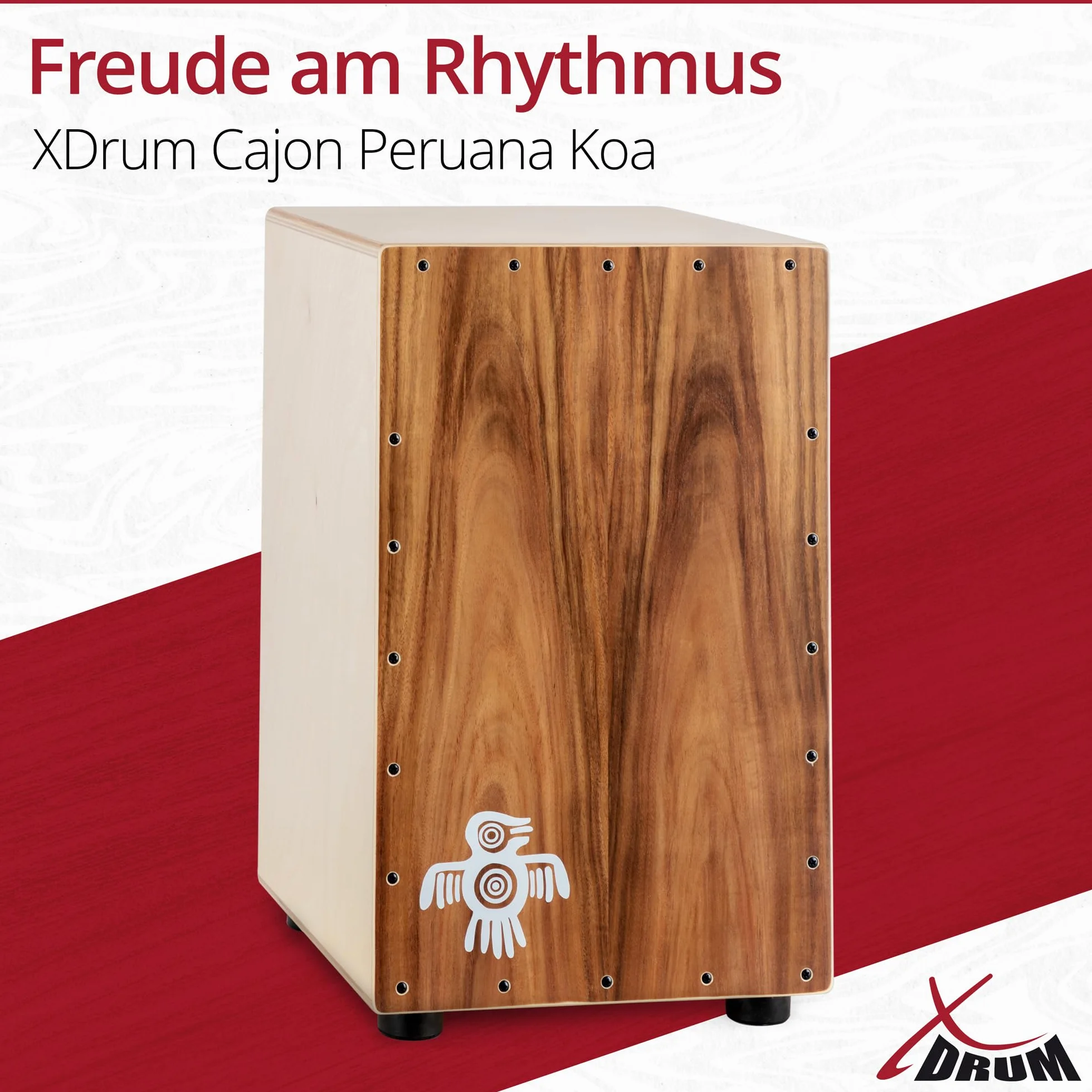 XDrum Cajon Peruana Koa (placa de golpeo de 3 mm, cuerpo de abedul de 9 mm, 48 cm de alto, incluye bolsa mochila)