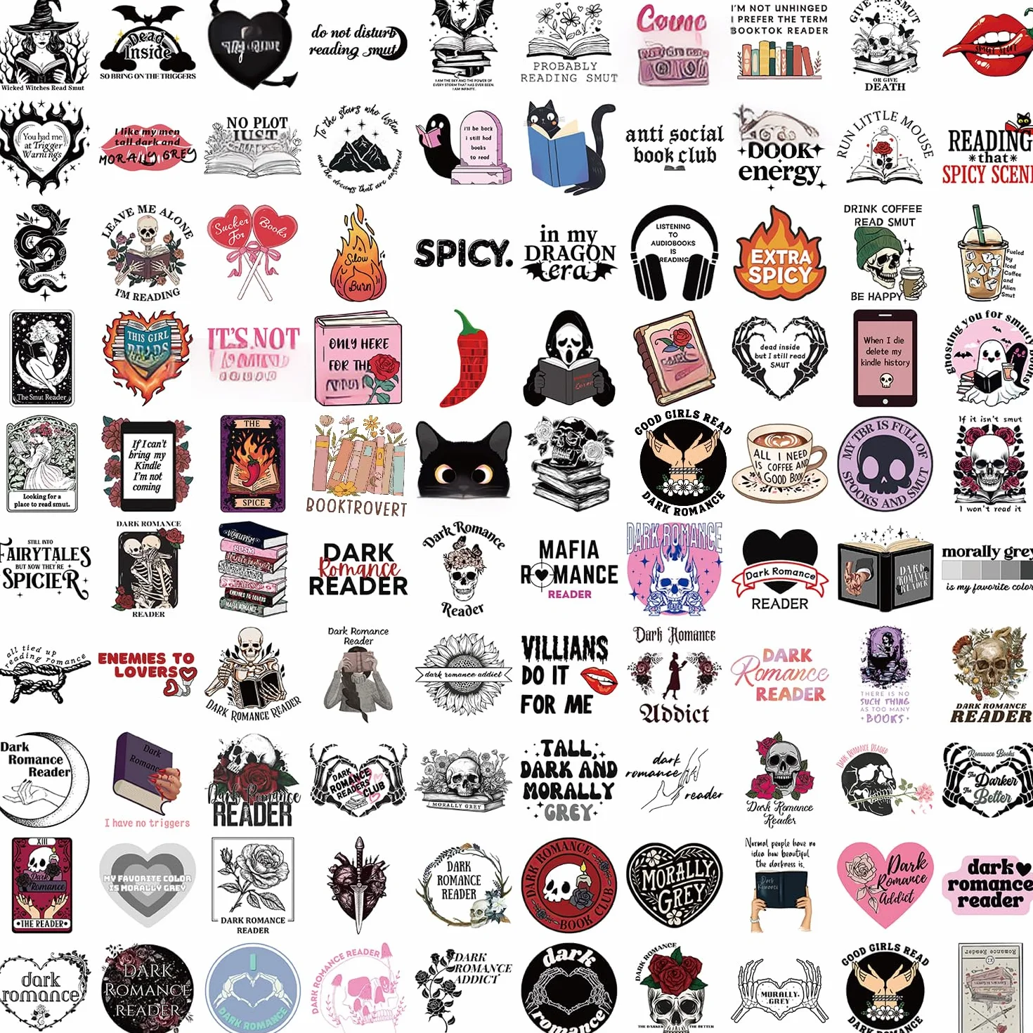 Dark Romance Vinilo Pegatinas 100 Piezas Impermeable Reutilizables para Kindle Portátil Teléfono