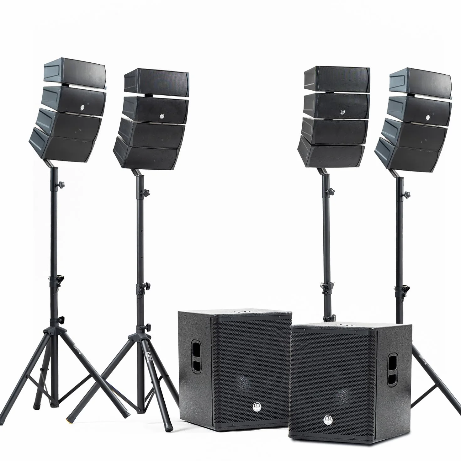Pack de sonido DJ completo 2400 W BM Bmsonic BMS-15-ARRAY-BT, 4 altavoces satélites, cajas de 38 cm USB/Bluetooth soportes cables