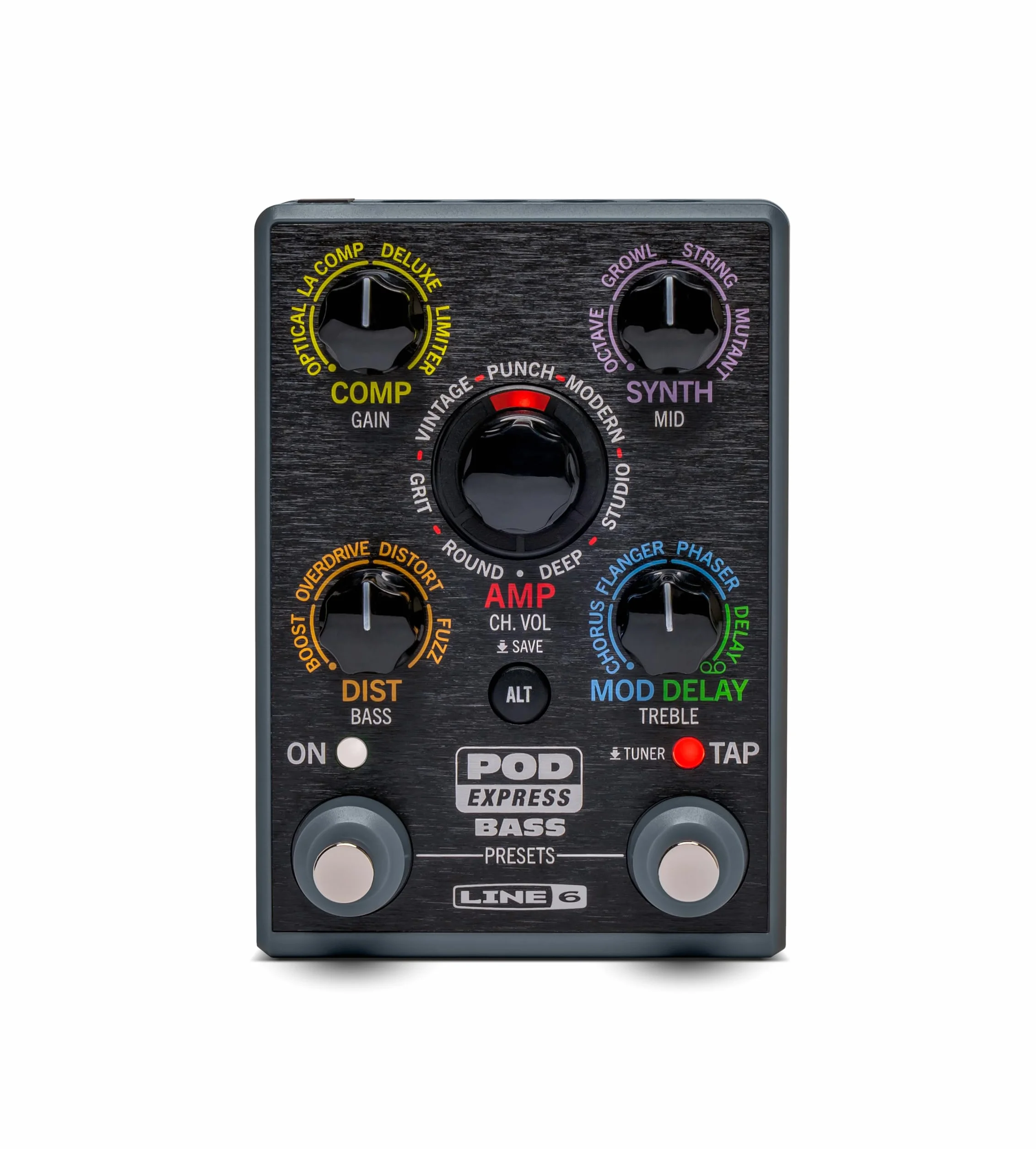 Line 6 POD Express, pedal procesador de amplificadores y efectos para bajo con 7 modelos de amplificadores, 16 modelos de efectos, 21 presets y controles simples, ligero, compacto y portátil