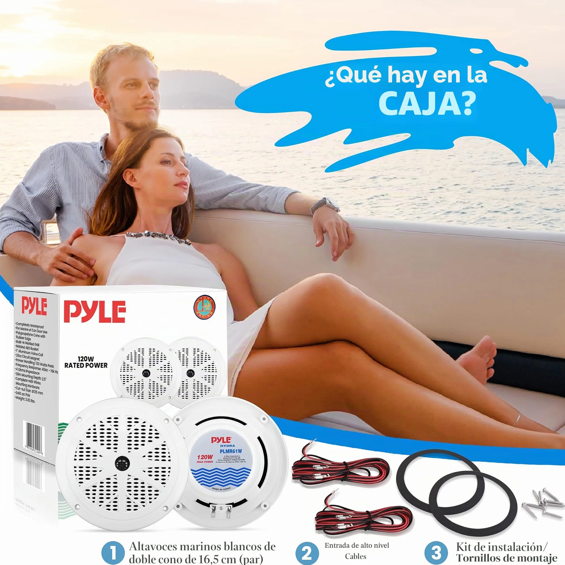 Pyle Altavoces Marinos 6.5" 120W Estéreo Impermeables Exteriores