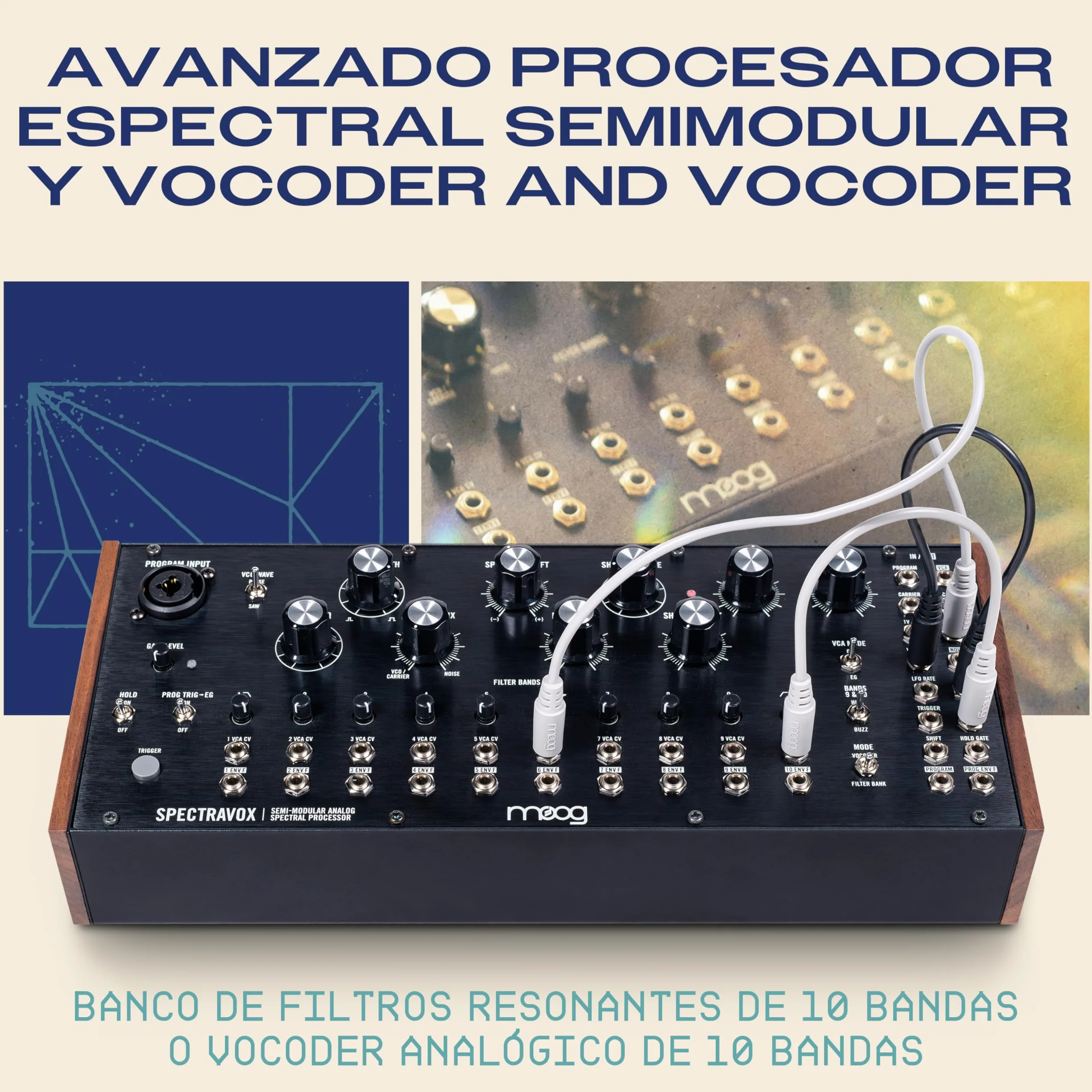 MOOG Spectravox - Procesador Espectral Analógico Semimodular con Banco de Filtros CV/Vocoder, Oscilador Controlado por Voltaje y Salida de Auriculares