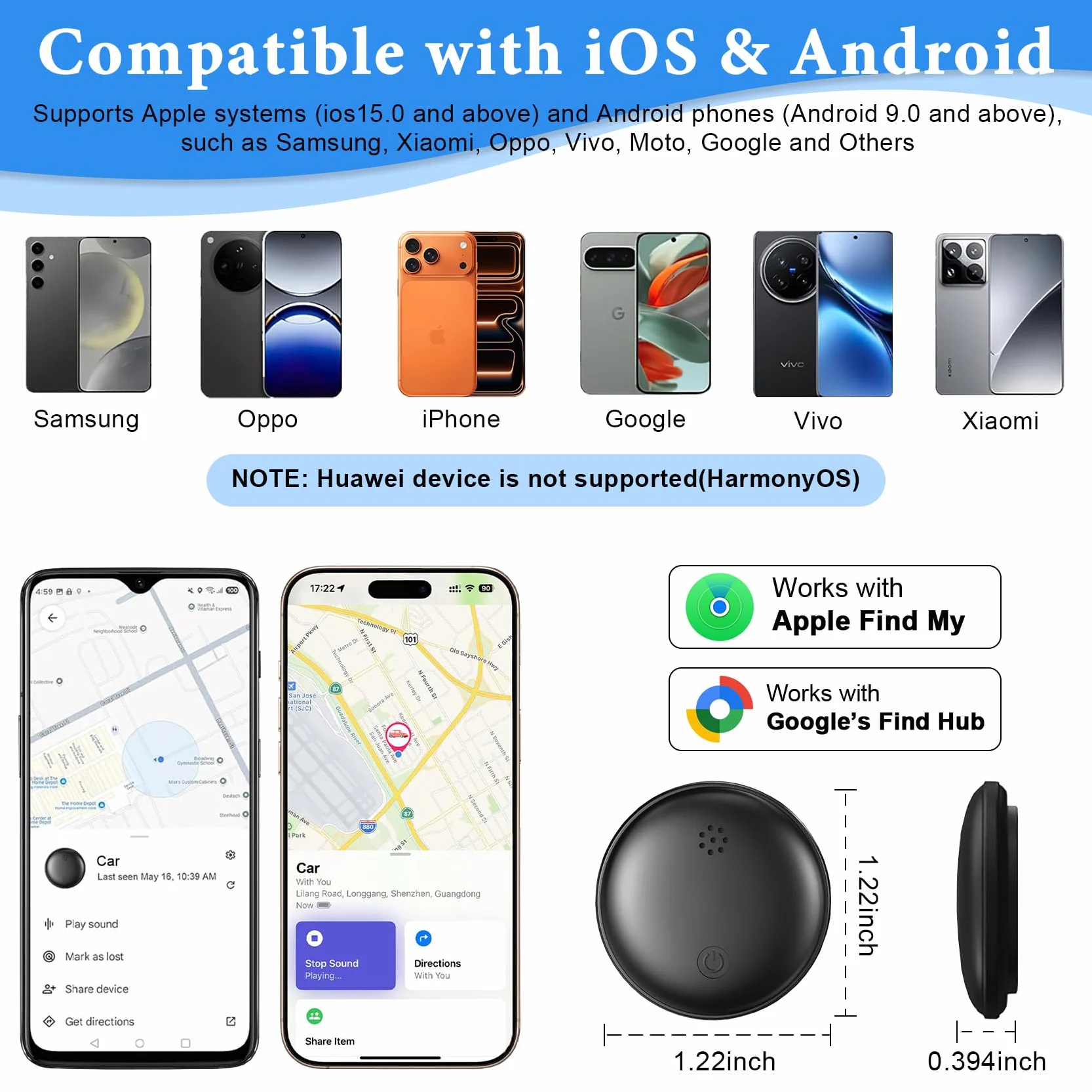 GPS Coche Localizador,Localizador GPS para Coche Compatible con iOS e Android,Imán Integrado Ultrapotente Magnético Rastreador GPS No Requiere Suscripción Seguimiento en Tiempo Real (Negro)