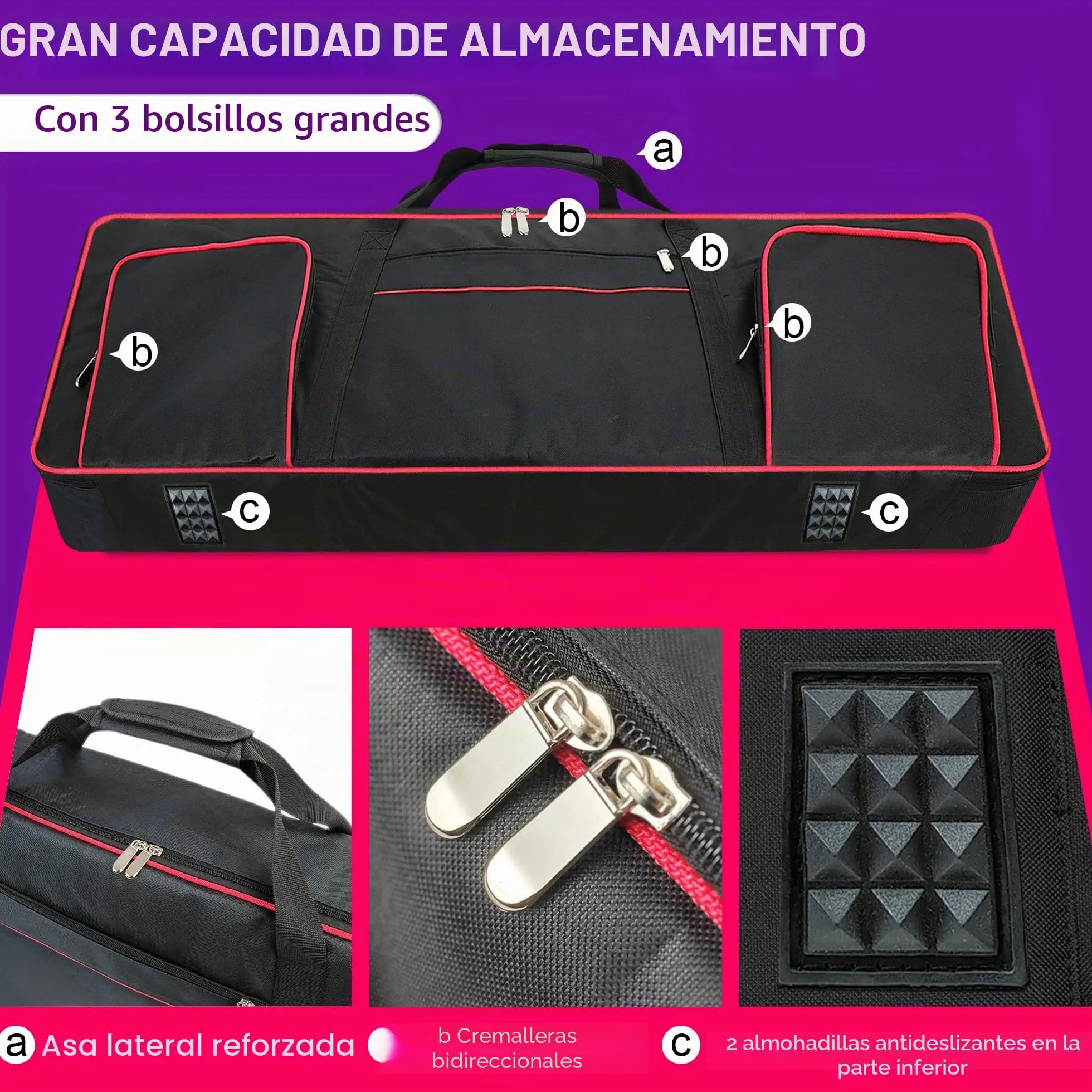 Funda para Teclado de 61 Teclas, portátil, Duradera, Impermeable, Tela Oxford 600D con Funda Acolchada de algodón de 10 mm, Bolsa de Concierto de 40 x 16 x 6 Pulgadas, Negro -, Moderno