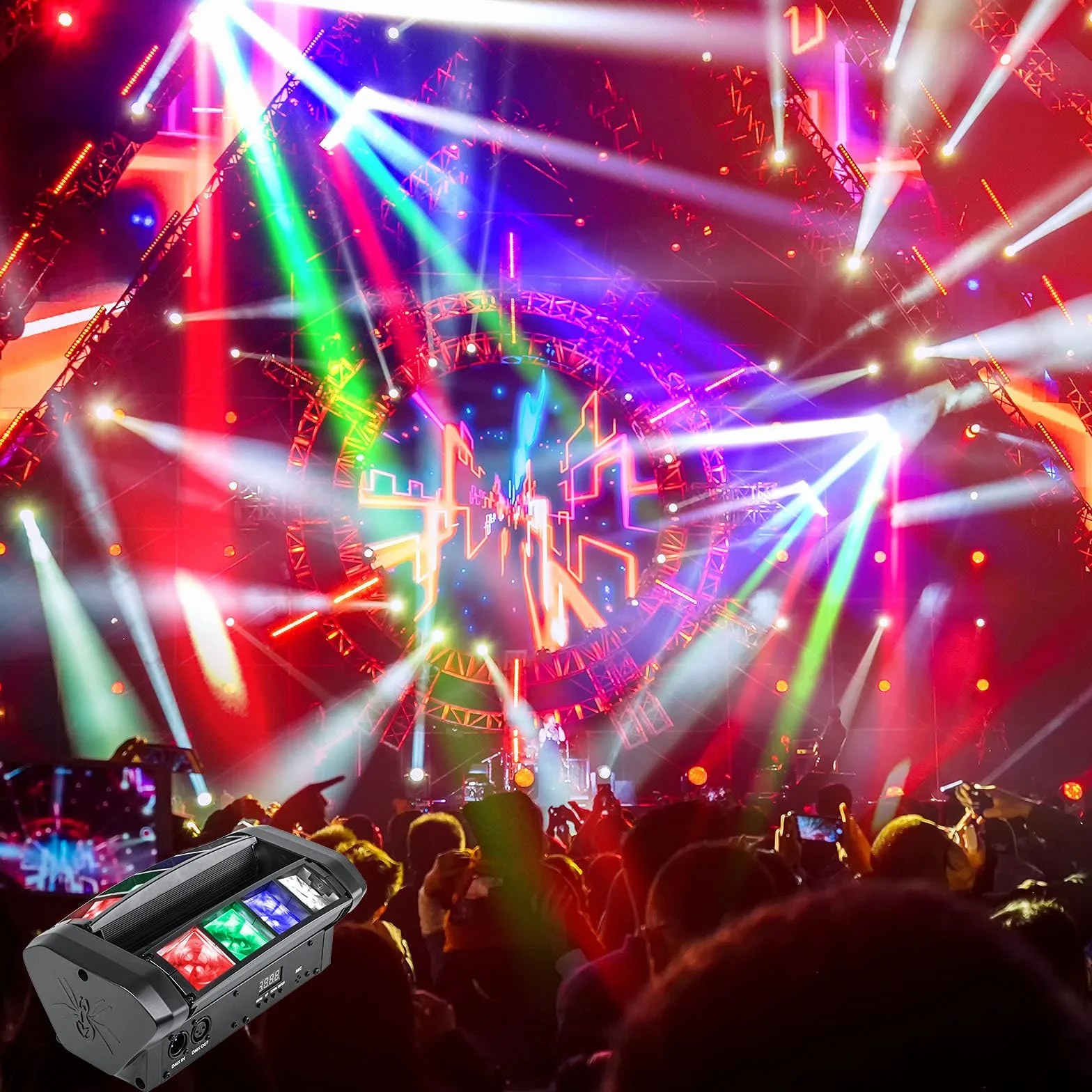 Luz LED de escenario Spider Moving Head RGBW, luz de fiesta, control musical/controlador Dj 512 Dmx luz para bar, club, fiesta, discoteca, balón de escenario LED, espectáculo.