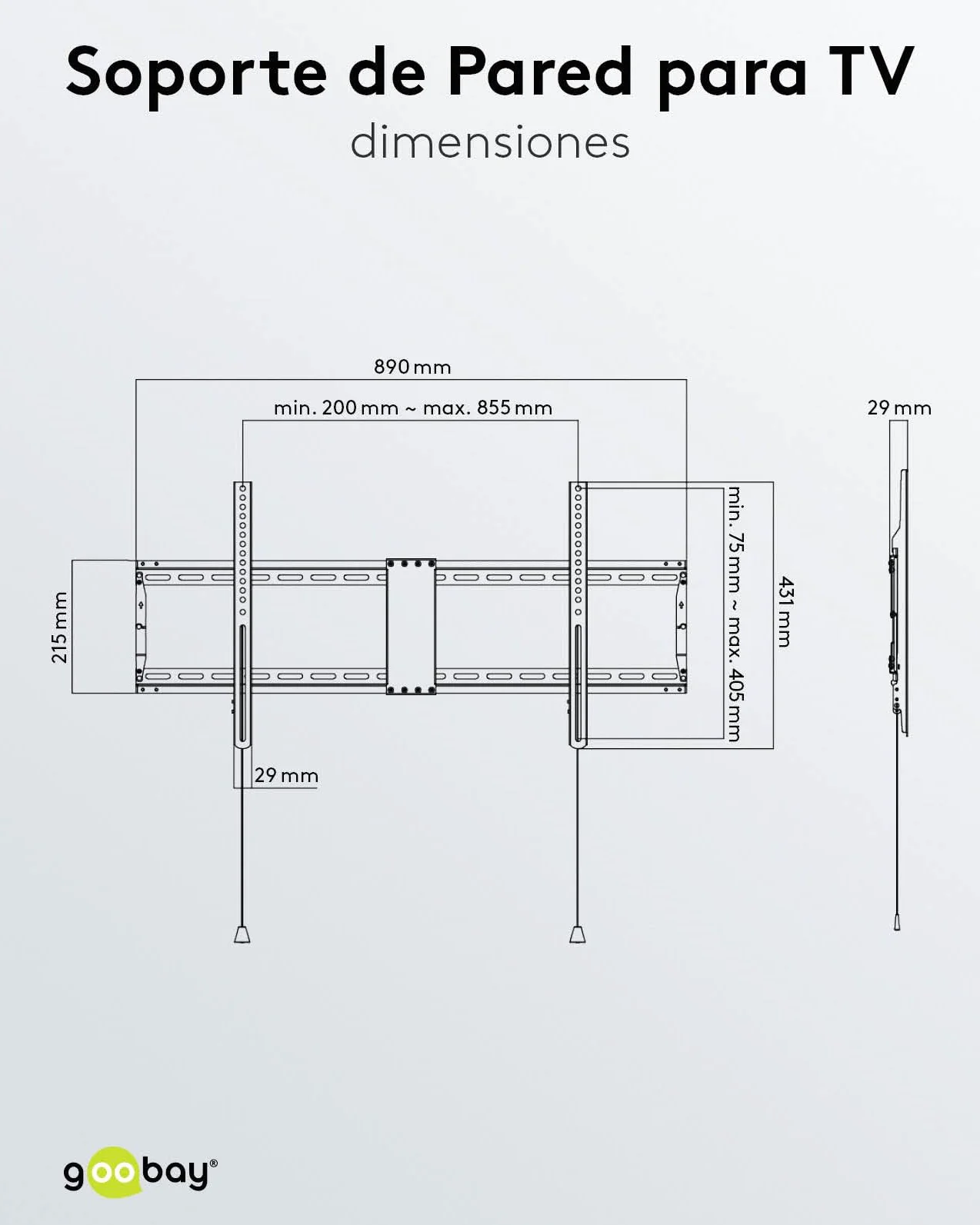 goobay Soporte TV Pared Fijo 43-100 Pulgadas Ultra-Plano 29 mm VESA 600x400 Hasta 70 kg - Basic FIXED XL - 49742