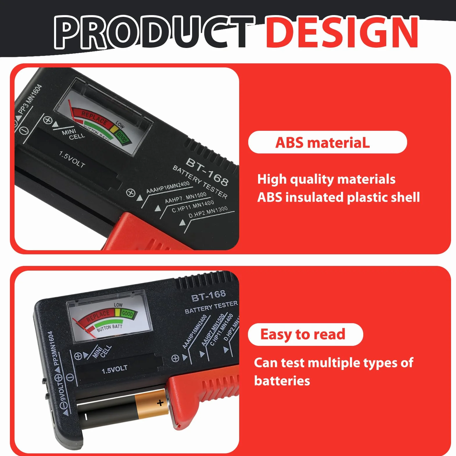 Comprobador de Pilas Universal, Comprobador de batería doméstica, Probador de Batería Universal con Pantalla para Baterías AA, AAA, C, D, 9V y Botón de 1.5V, Verificador de Batería, Tester de Pilas