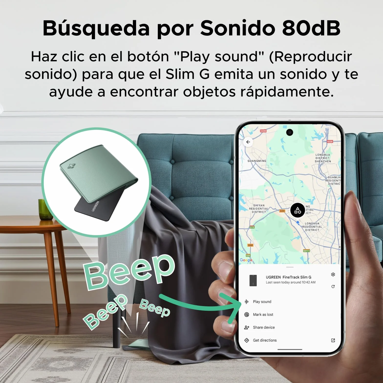 UGREEN FineTrack Slim Smart Finder Localizador Solo Android 5 Años Batería Rastreador Ultra Delgado 1.7mm Impermeable IP68 Compatible con Google Find Hub para Cartera Llaves Equipaje Maleta