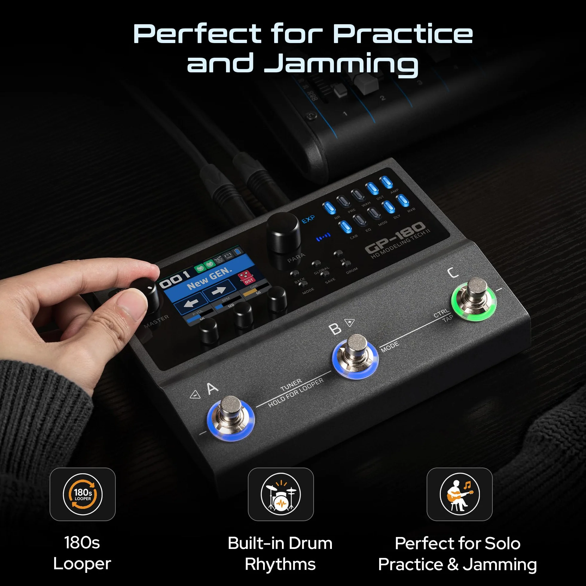 Valeton GP-180 - Procesador multiefecto para guitarra, más de 200 efectos, modelado NAM SnapTone, cargador IR, Looper, caja de ritmos, interfaz de audio USB, Bluetooth MIDI, 3 pedales con interruptor