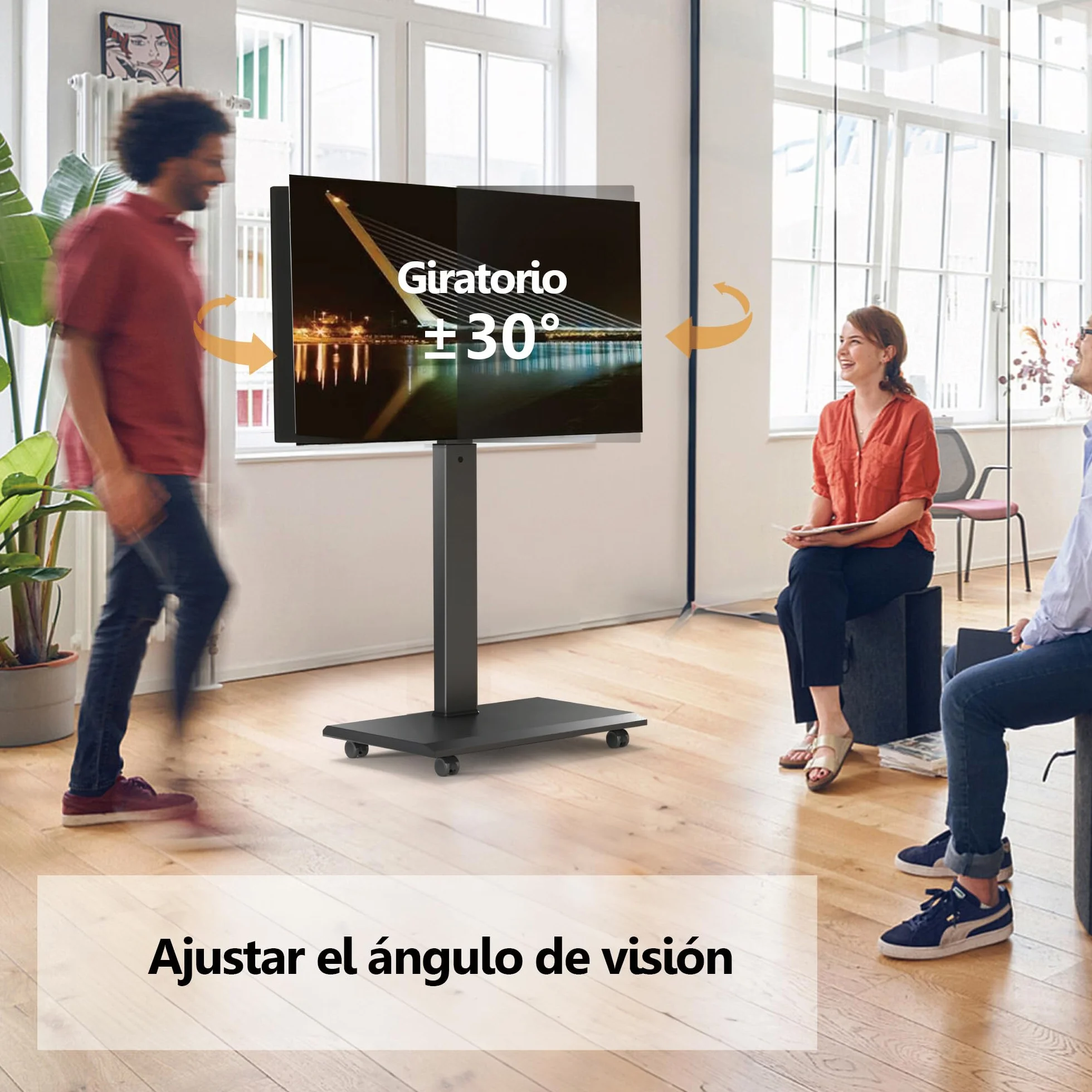 FITUEYES Soporte de TV sobre ruedas para carro de TV móvil de 32 a 75 pulgadas, horizontal a vertical, soporte de suelo para TV con giro de 40° y 7 altura ajustable, soporte de TV portátil máx. VESA