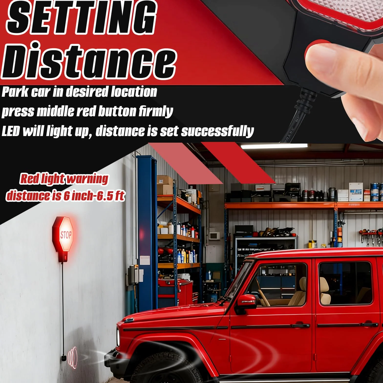 Asistente De Aparcamiento Garaje, Sensor De Aparcamiento Ultrasónico con Señal Stop LED para Coche con Alarma Acústica Y Luz LED Detector De Distancia para Garaje Pared Protección Anticolisión