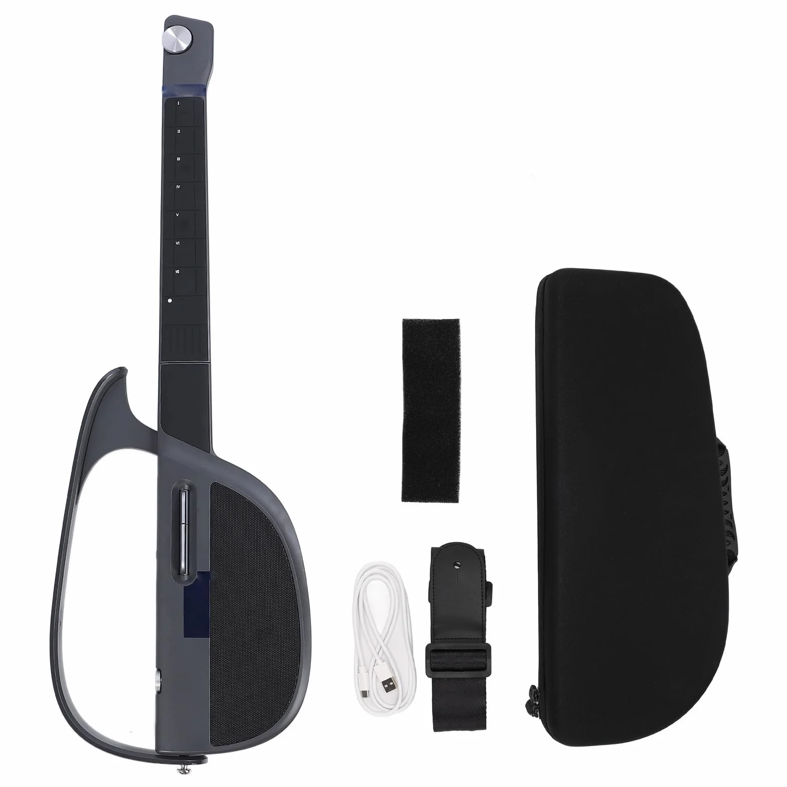 Asixxsix Guitarra Inteligente sin Cuerdas C1, Sintetizador de Acordes de Guitarra de Acompañamiento Automático Plegable con Bolsa de Almacenamiento, Hojas de Acordes Interactivas de (Gris
